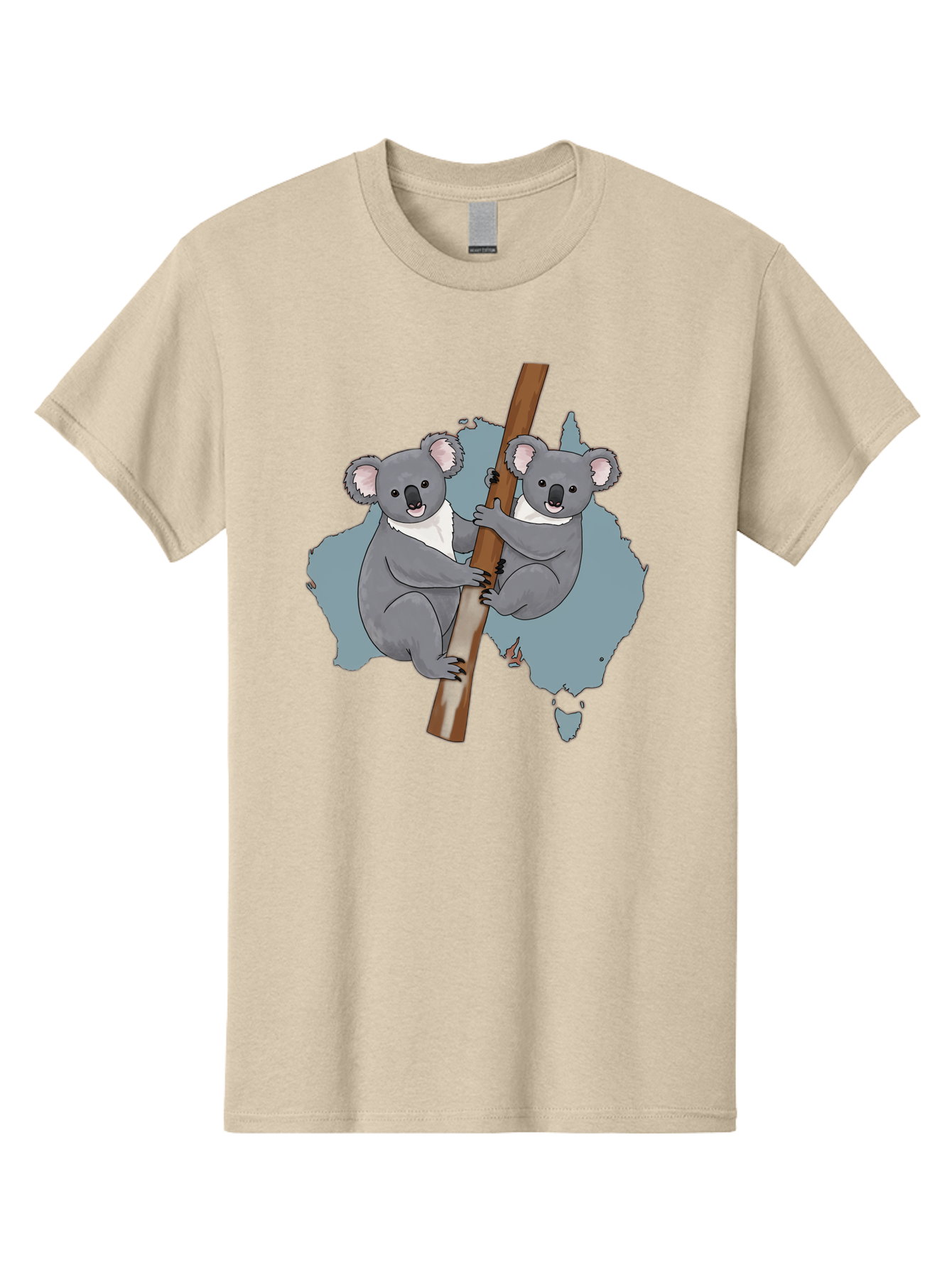 Koalas-On-Australia-Map Men'S Graphic Tee, 100% Cotton, Comfortable Casual Summer Wear, Machine Washable, Koalas Climbing, Australia Map, Cartoon Animals, Cute Wildlife, Adorable Marsupials, Australian Fauna, Funny Illustration, Gray Koalas, Baa903
