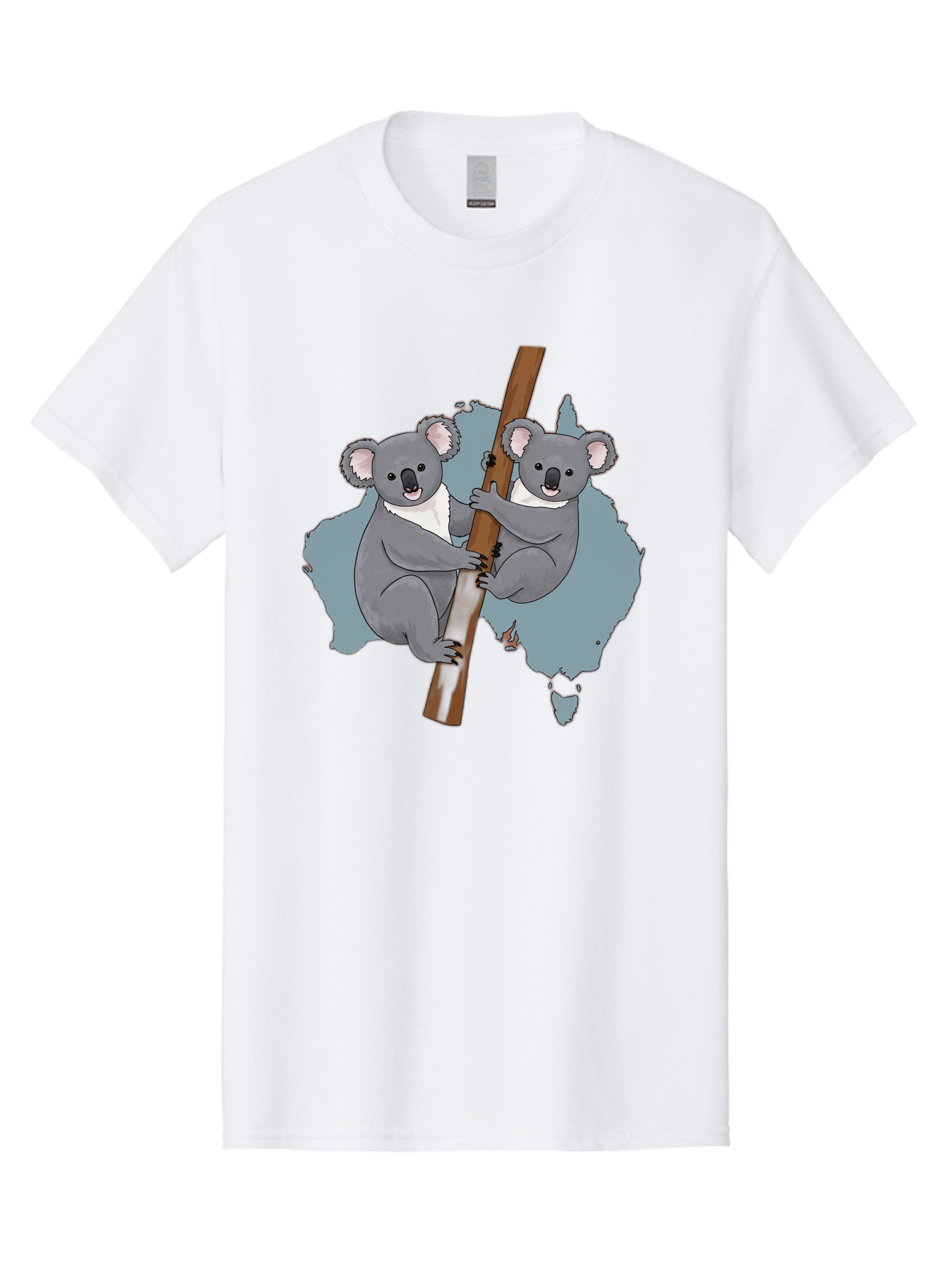 Koalas-On-Australia-Map Men'S Graphic Tee, 100% Cotton, Comfortable Casual Summer Wear, Machine Washable, Koalas Climbing, Australia Map, Cartoon Animals, Cute Wildlife, Adorable Marsupials, Australian Fauna, Funny Illustration, Gray Koalas, Baa903
