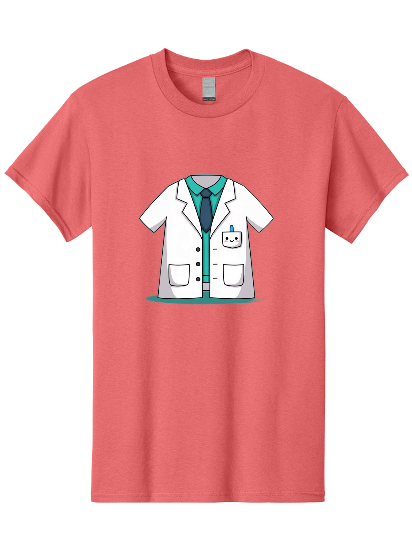 Lab-Coat Men'S Graphic Tee, 100% Cotton, Comfortable Casual Summer Wear, Machine Washable, Lab Coat, Cartoon Style, White Lab Coat, Shirt And Tie Underneath, Pocket Protector, Smiling Face, Medical Professional, Science Illustration, Baa909