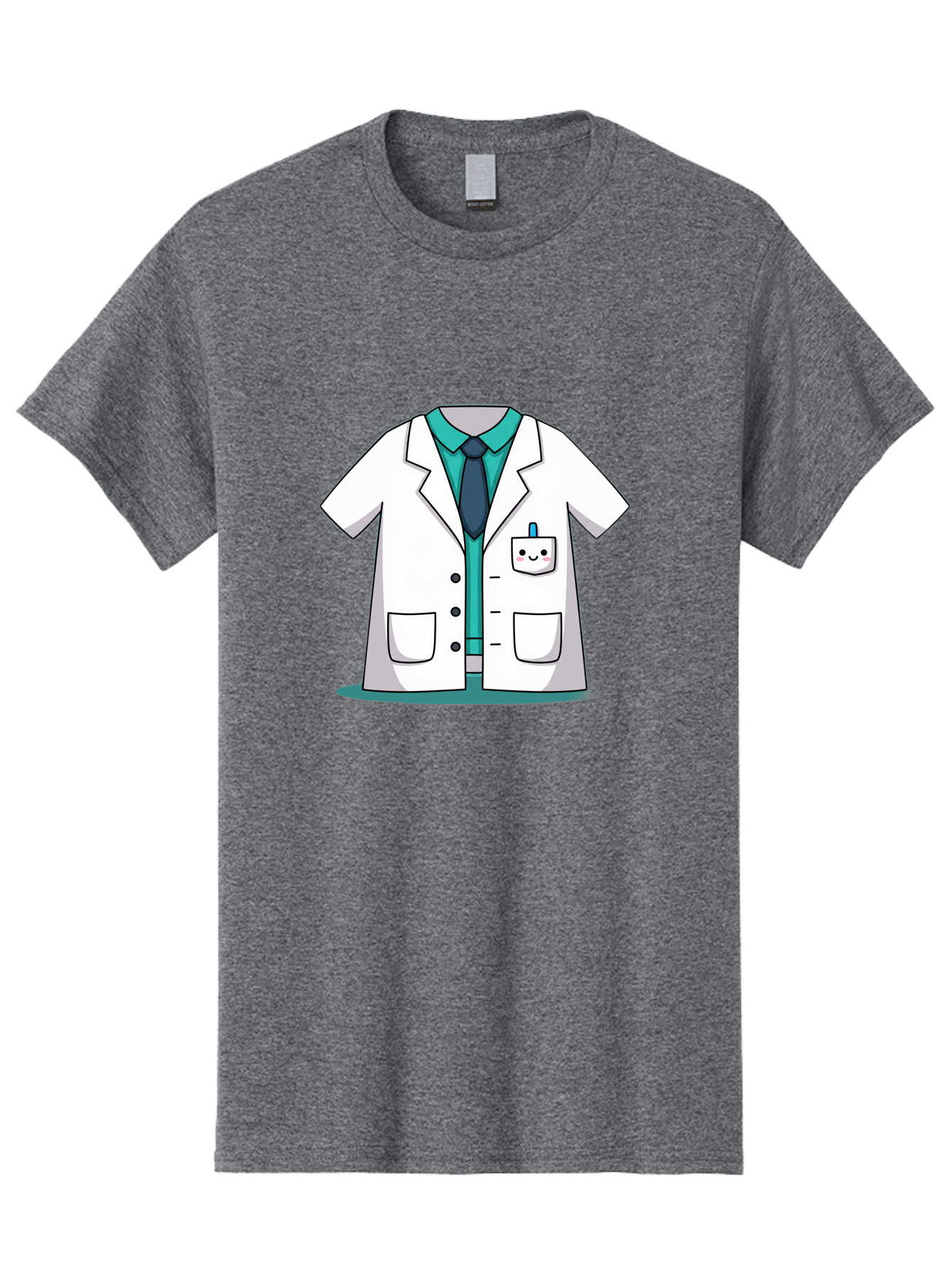 Lab-Coat Men'S Graphic Tee, 100% Cotton, Comfortable Casual Summer Wear, Machine Washable, Lab Coat, Cartoon Style, White Lab Coat, Shirt And Tie Underneath, Pocket Protector, Smiling Face, Medical Professional, Science Illustration, Baa909