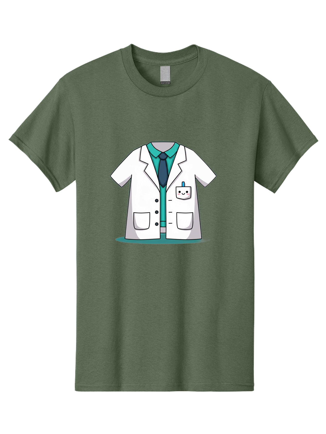 Lab-Coat Men'S Graphic Tee, 100% Cotton, Comfortable Casual Summer Wear, Machine Washable, Lab Coat, Cartoon Style, White Lab Coat, Shirt And Tie Underneath, Pocket Protector, Smiling Face, Medical Professional, Science Illustration, Baa909