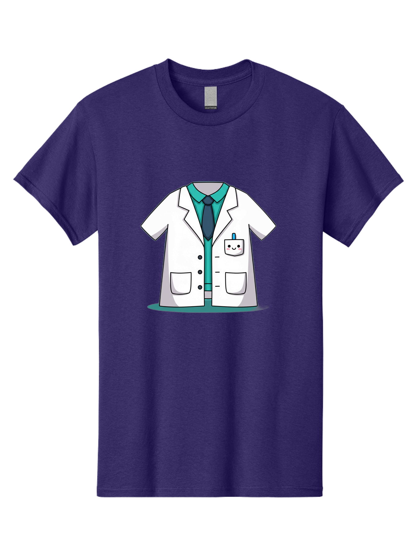 Lab-Coat Men'S Graphic Tee, 100% Cotton, Comfortable Casual Summer Wear, Machine Washable, Lab Coat, Cartoon Style, White Lab Coat, Shirt And Tie Underneath, Pocket Protector, Smiling Face, Medical Professional, Science Illustration, Baa909