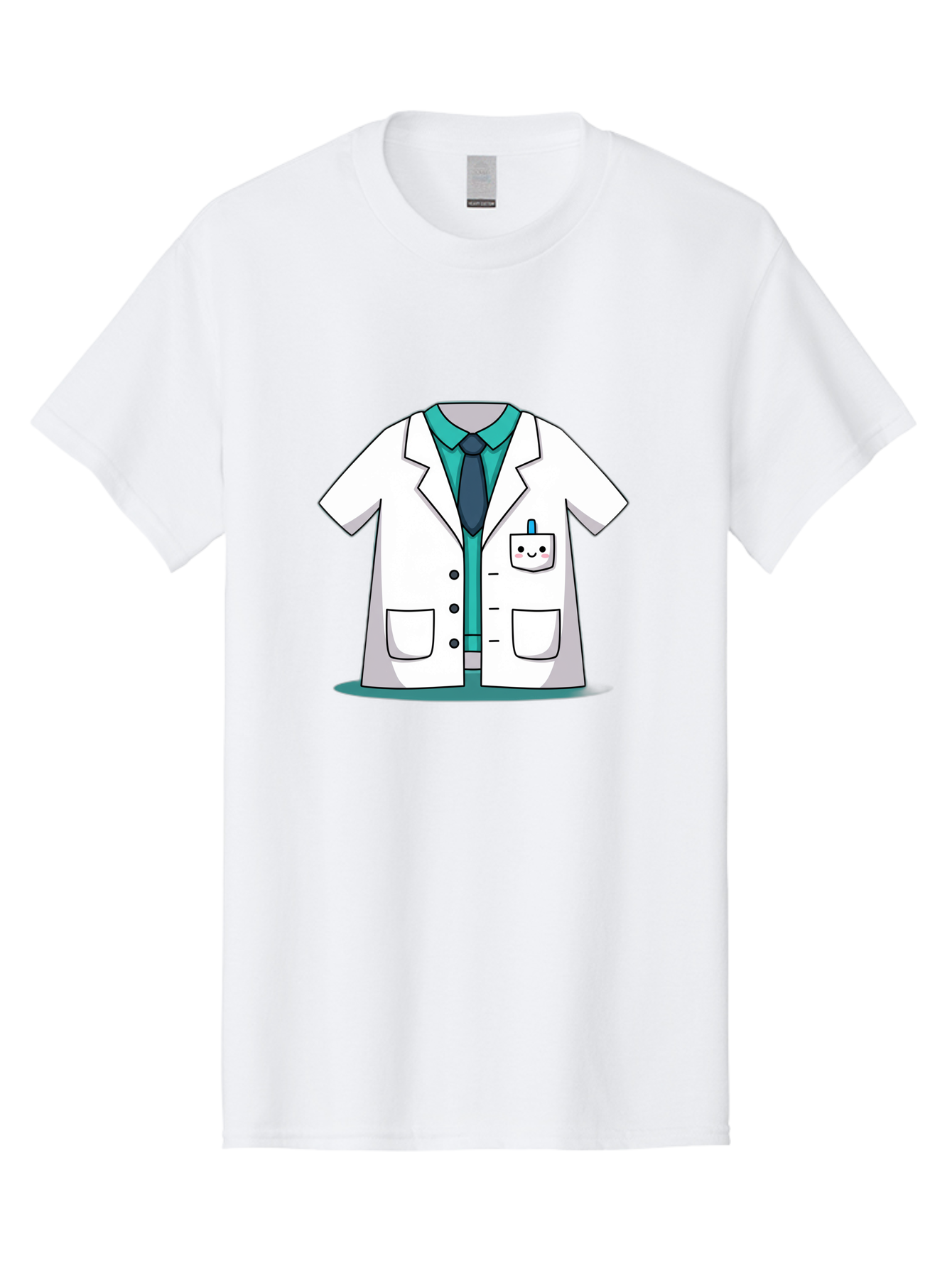 Lab-Coat Men'S Graphic Tee, 100% Cotton, Comfortable Casual Summer Wear, Machine Washable, Lab Coat, Cartoon Style, White Lab Coat, Shirt And Tie Underneath, Pocket Protector, Smiling Face, Medical Professional, Science Illustration, Baa909
