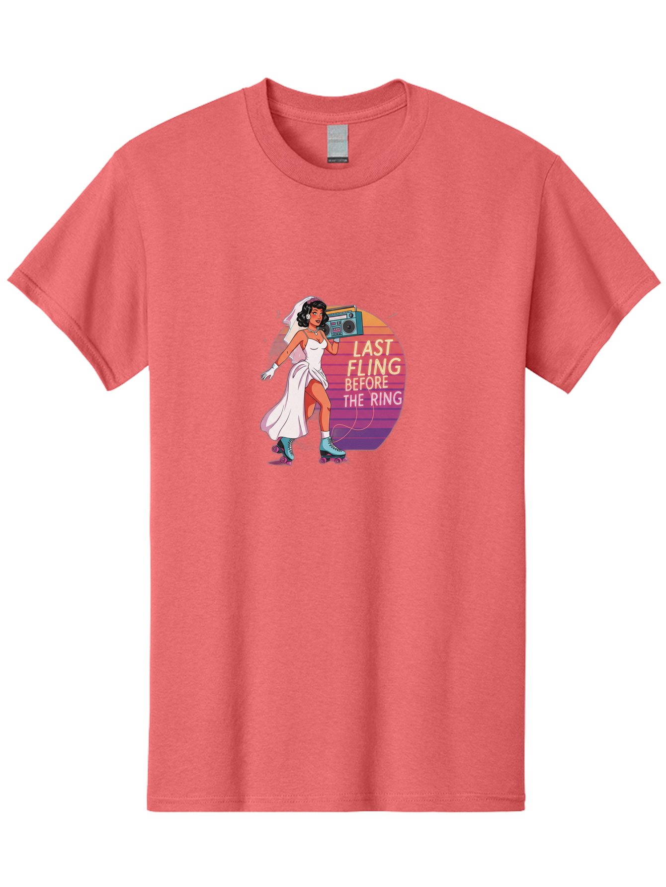 Last-Fling-Before-The-Ring-1 Men'S Graphic Tee, 100% Cotton, Comfortable Casual Summer Wear, Machine Washable, Bride On Roller Skates, Wedding Dress, Boombox, Last Fling Before The Ring, Fun, Party, Bachelorette, Playful Bride, Baa911