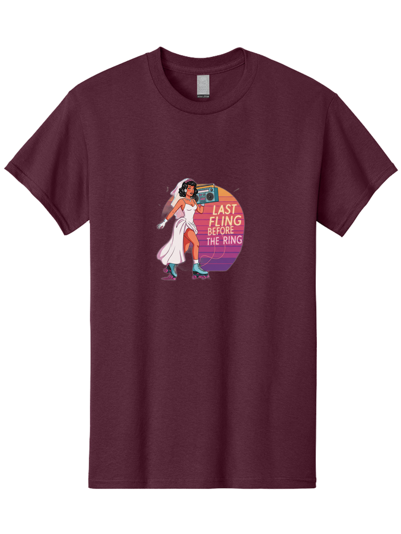 Last-Fling-Before-The-Ring-1 Men'S Graphic Tee, 100% Cotton, Comfortable Casual Summer Wear, Machine Washable, Bride On Roller Skates, Wedding Dress, Boombox, Last Fling Before The Ring, Fun, Party, Bachelorette, Playful Bride, Baa911