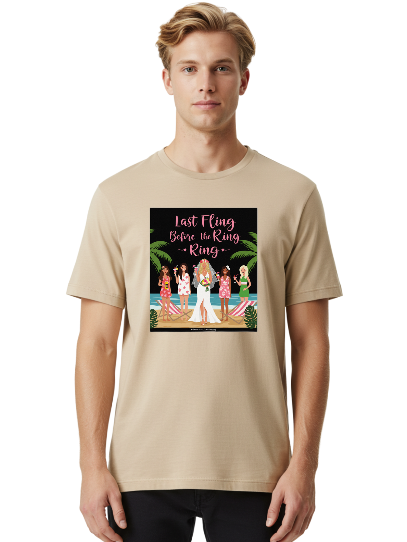 Last-Fling-Before-The-Ring Men'S Graphic Tee, 100% Cotton, Comfortable Casual Summer Wear, Machine Washable, Bride To Be, Bachelorette Party, Beach Vacation, Girls Trip, Tropical Getaway, Celebration, Hen Party, Wedding, Baa912