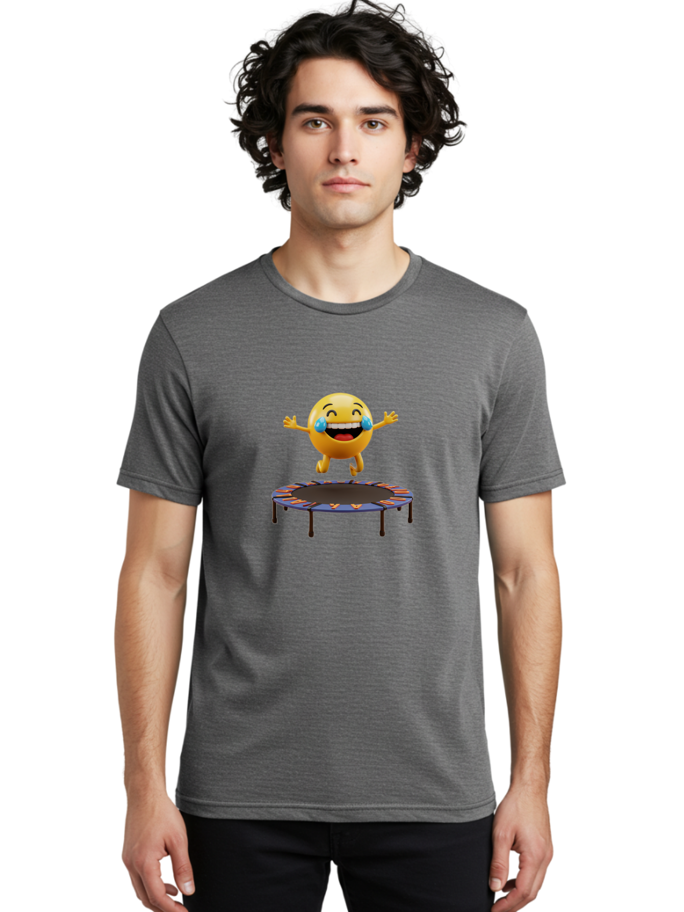 Laughing-Emoji-1 Men'S Graphic Tee, 100% Cotton, Comfortable Casual Summer Wear, Machine Washable, Happy Emoji On Trampoline, Laughing Face, Joyful Expression, Playful Atmosphere, Happy Bouncing, Funny Character, Smiley Face Baa914