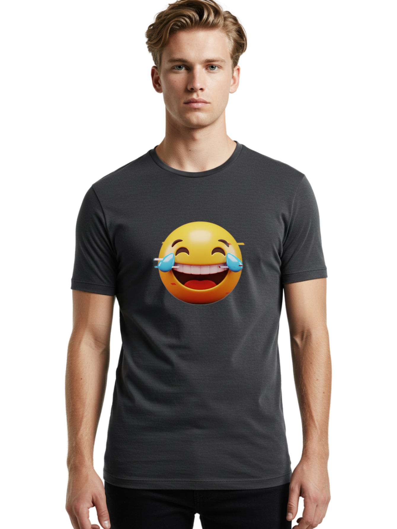 Laughing-Emoji Men'S Graphic Tee, 100% Cotton, Comfortable Casual Summer Wear, Machine Washable, Laughing Face, Happy Emoji, Joyful Expression, Smiling Face, Tears Of Joy, Funny Moment Baa915