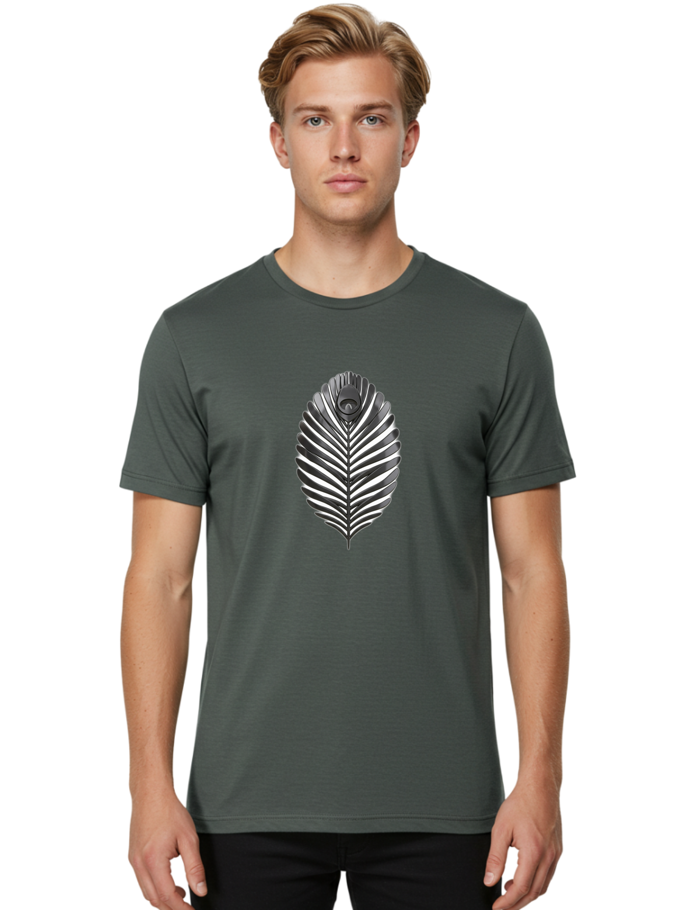 Leaf-Logo Men'S Graphic Tee, 100% Cotton, Comfortable Casual Summer Wear, Machine Washable, Leaf With Wings, Mythical Creature, Fantasy Art, Abstract Design, Nature-Inspired, Surrealism, Organic Shapes, Symbolic Representation Baa918