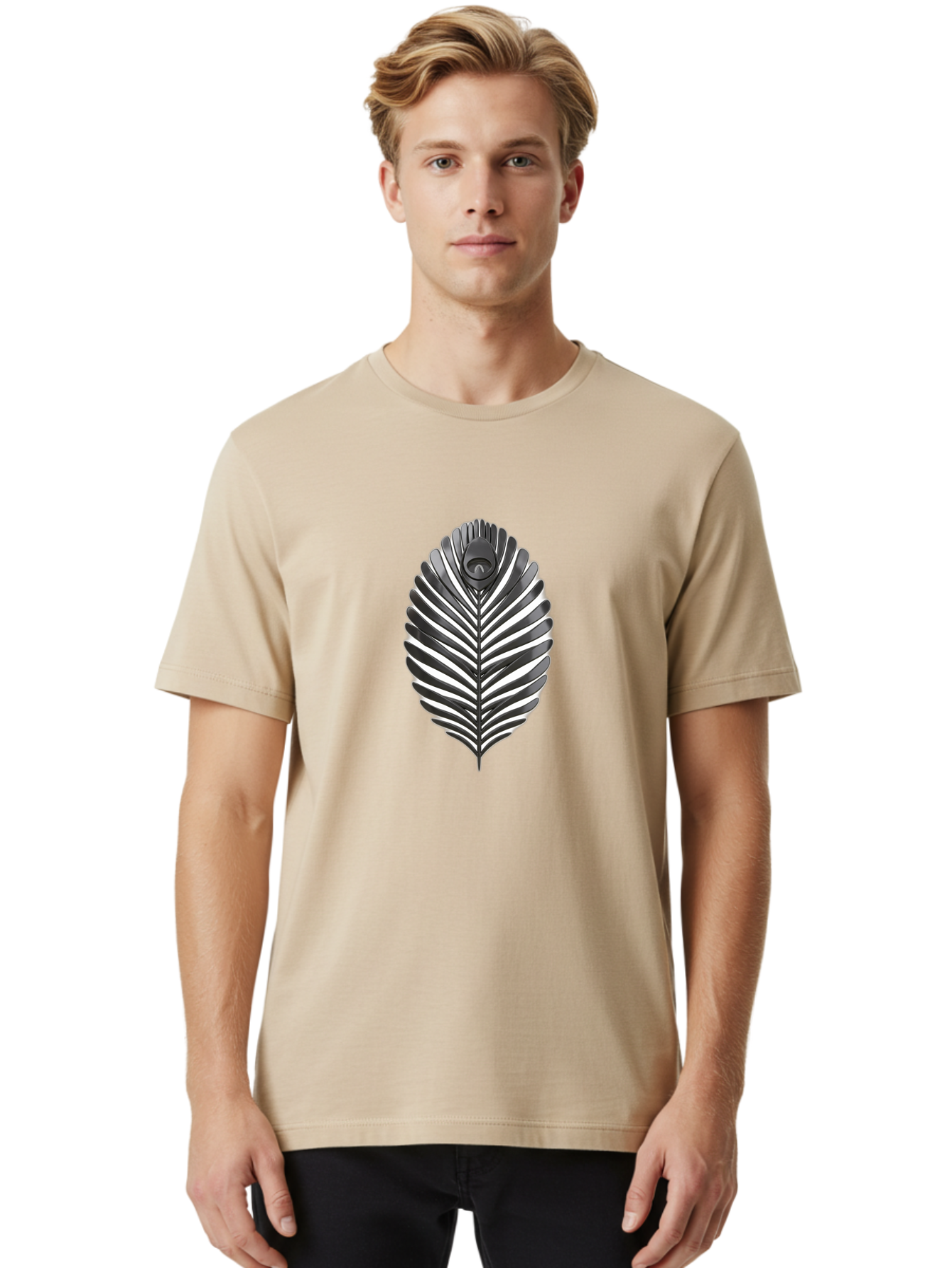 Leaf-Logo Men'S Graphic Tee, 100% Cotton, Comfortable Casual Summer Wear, Machine Washable, Leaf With Wings, Mythical Creature, Fantasy Art, Abstract Design, Nature-Inspired, Surrealism, Organic Shapes, Symbolic Representation Baa918