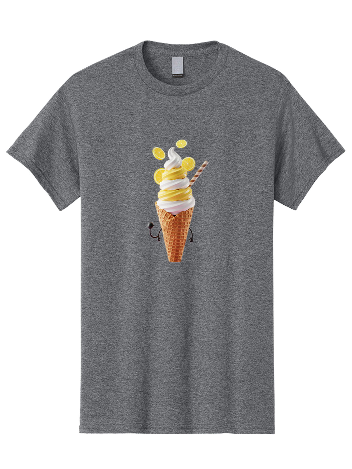 Lemon-Ice-Cream-Cone Men'S Graphic Tee, 100% Cotton, Comfortable Casual Summer Wear, Machine Washable, Lemon Ice Cream, Soft Serve Ice Cream, Waffle Cone, Citrus Flavor, Sweet Treat, Frozen Dessert, Summer Snack, Refreshing Dessert, Fun Food, Baa919
