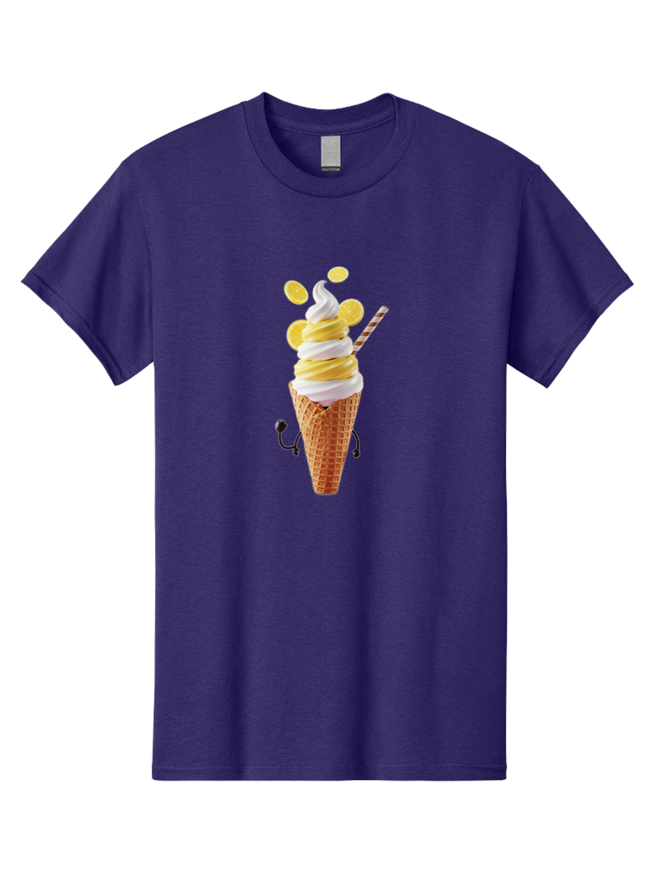 Lemon-Ice-Cream-Cone Men'S Graphic Tee, 100% Cotton, Comfortable Casual Summer Wear, Machine Washable, Lemon Ice Cream, Soft Serve Ice Cream, Waffle Cone, Citrus Flavor, Sweet Treat, Frozen Dessert, Summer Snack, Refreshing Dessert, Fun Food, Baa919