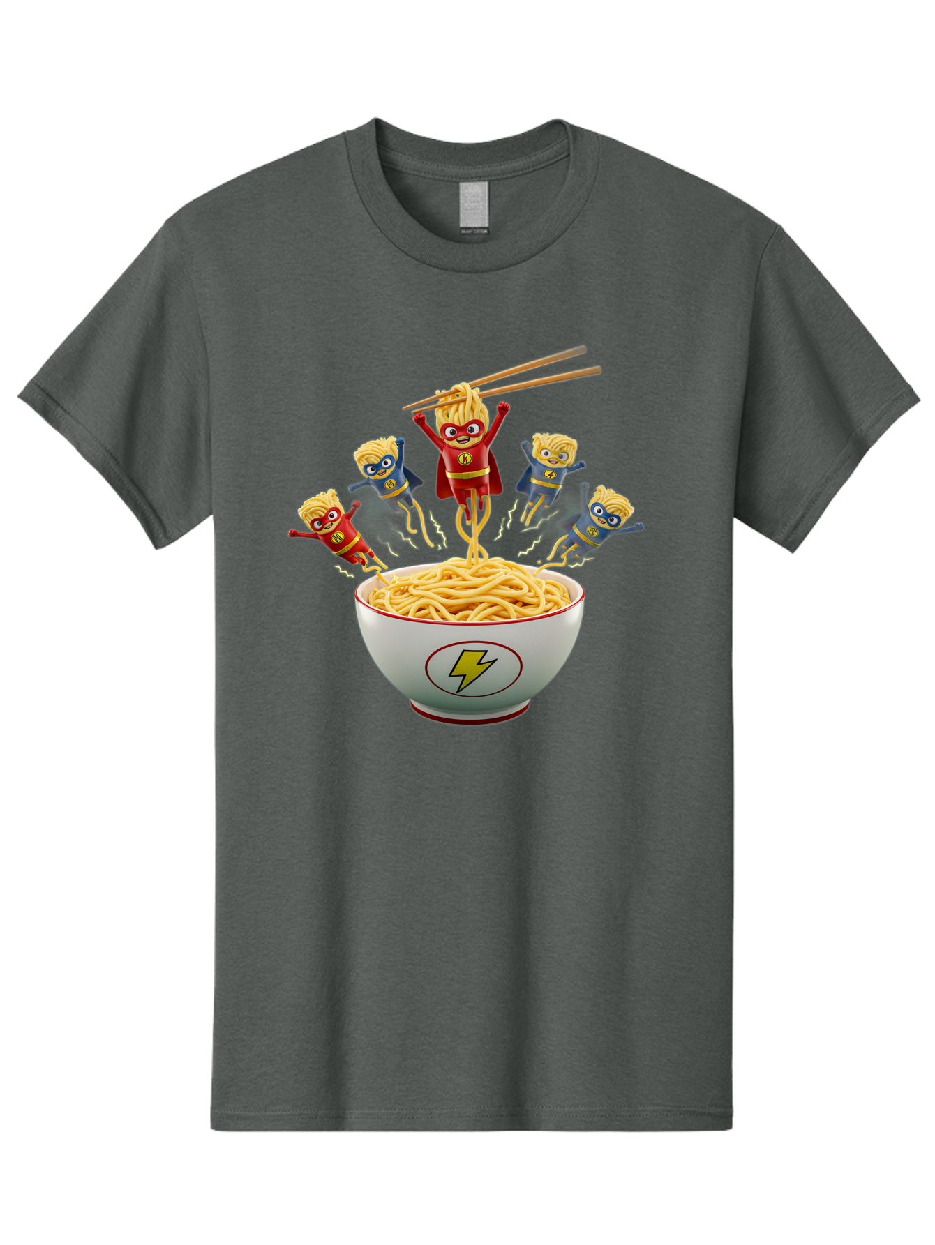Lightning-Noodles Men'S Graphic Tee, 100% Cotton, Comfortable Casual Summer Wear, Machine Washable, Noodle Superheroes, Cartoon Characters, Comic Book Style, Asian Cuisine, Noodles, Chopsticks, Superhero Costumes, Funny, Playful, Baa920