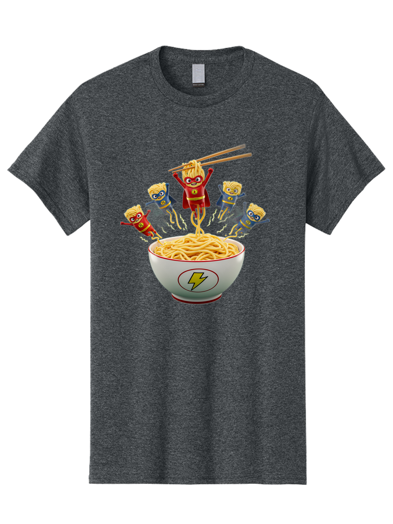 Lightning-Noodles Men'S Graphic Tee, 100% Cotton, Comfortable Casual Summer Wear, Machine Washable, Noodle Superheroes, Cartoon Characters, Comic Book Style, Asian Cuisine, Noodles, Chopsticks, Superhero Costumes, Funny, Playful, Baa920