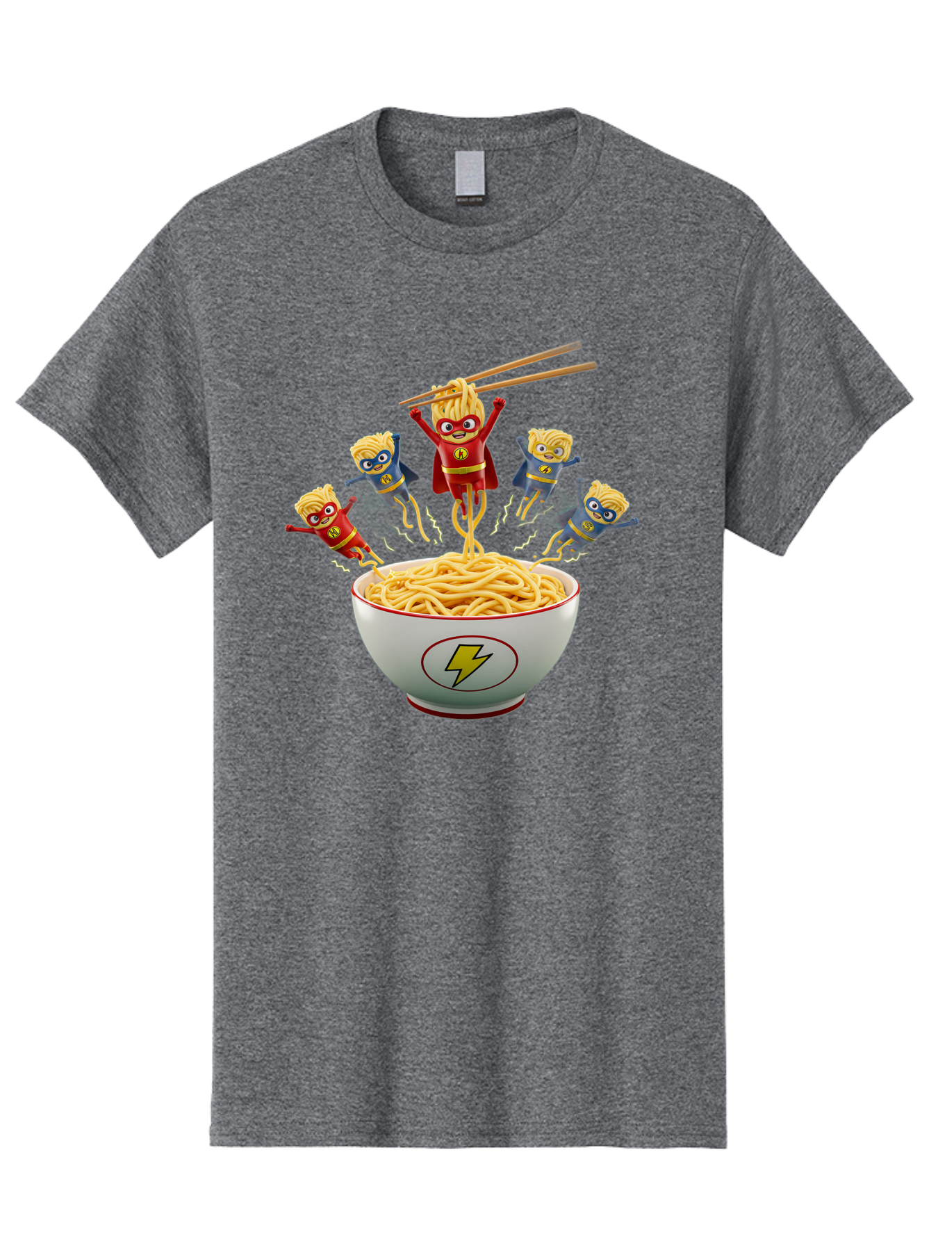 Lightning-Noodles Men'S Graphic Tee, 100% Cotton, Comfortable Casual Summer Wear, Machine Washable, Noodle Superheroes, Cartoon Characters, Comic Book Style, Asian Cuisine, Noodles, Chopsticks, Superhero Costumes, Funny, Playful, Baa920