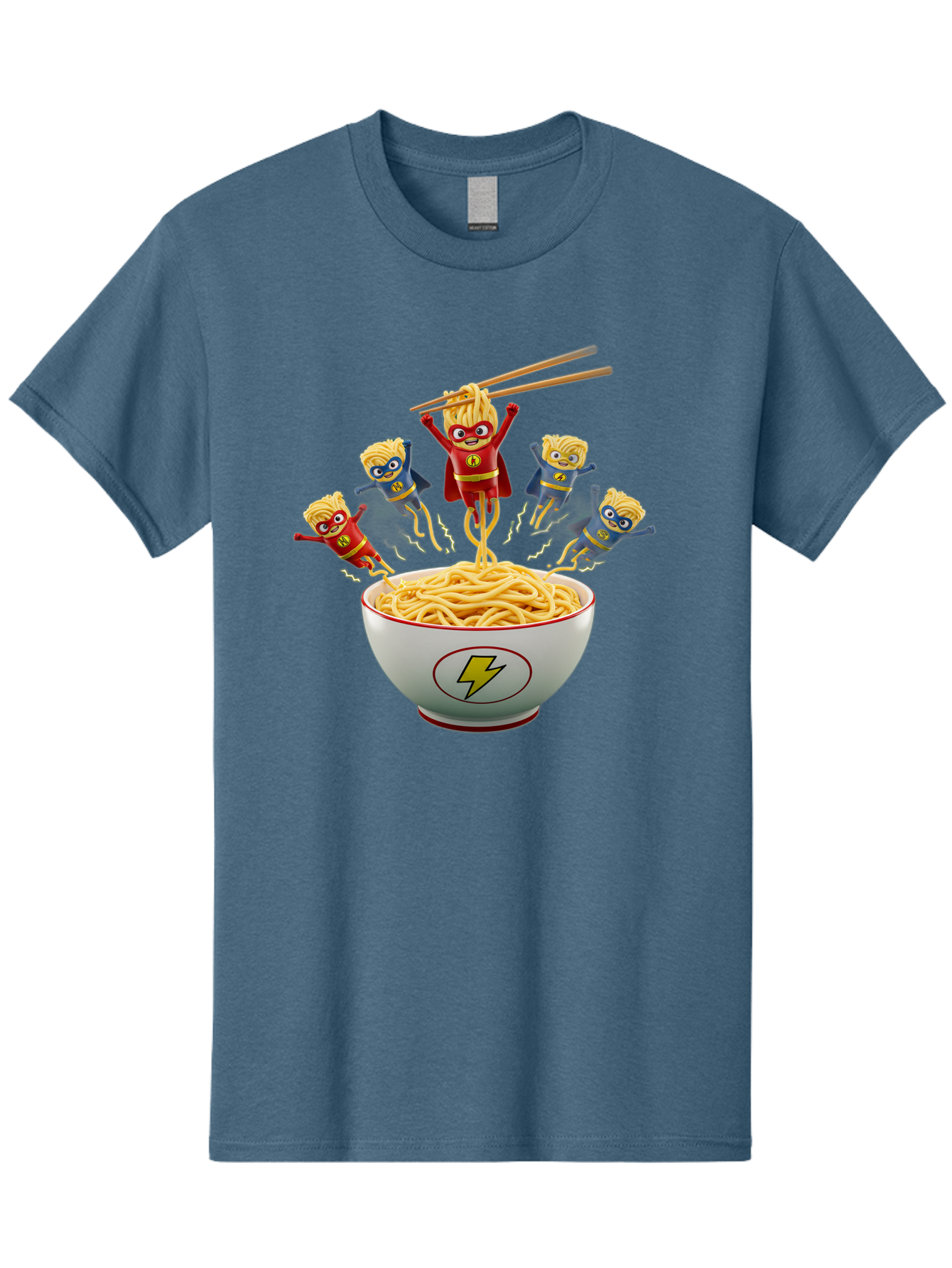Lightning-Noodles Men'S Graphic Tee, 100% Cotton, Comfortable Casual Summer Wear, Machine Washable, Noodle Superheroes, Cartoon Characters, Comic Book Style, Asian Cuisine, Noodles, Chopsticks, Superhero Costumes, Funny, Playful, Baa920