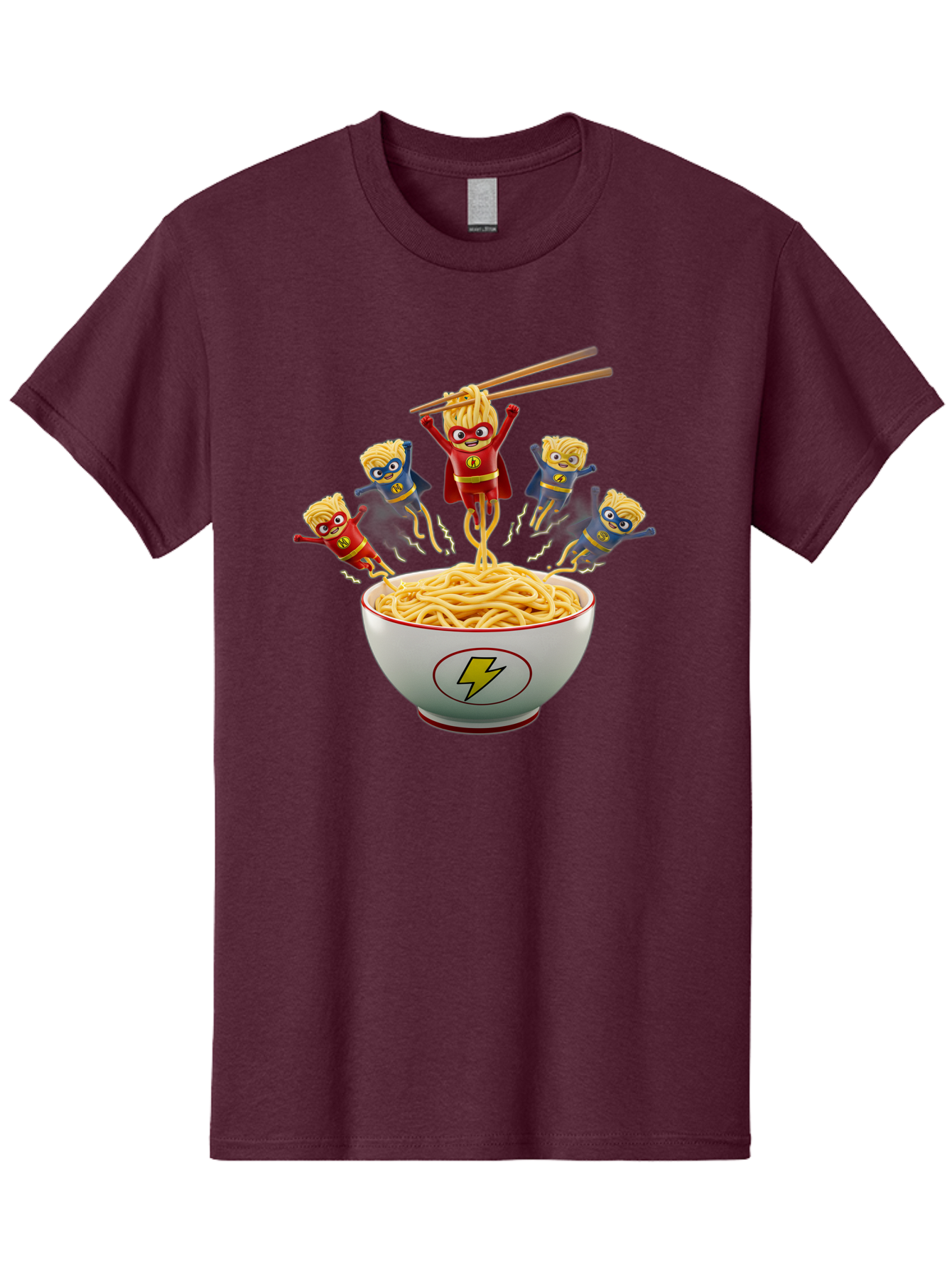 Lightning-Noodles Men'S Graphic Tee, 100% Cotton, Comfortable Casual Summer Wear, Machine Washable, Noodle Superheroes, Cartoon Characters, Comic Book Style, Asian Cuisine, Noodles, Chopsticks, Superhero Costumes, Funny, Playful, Baa920