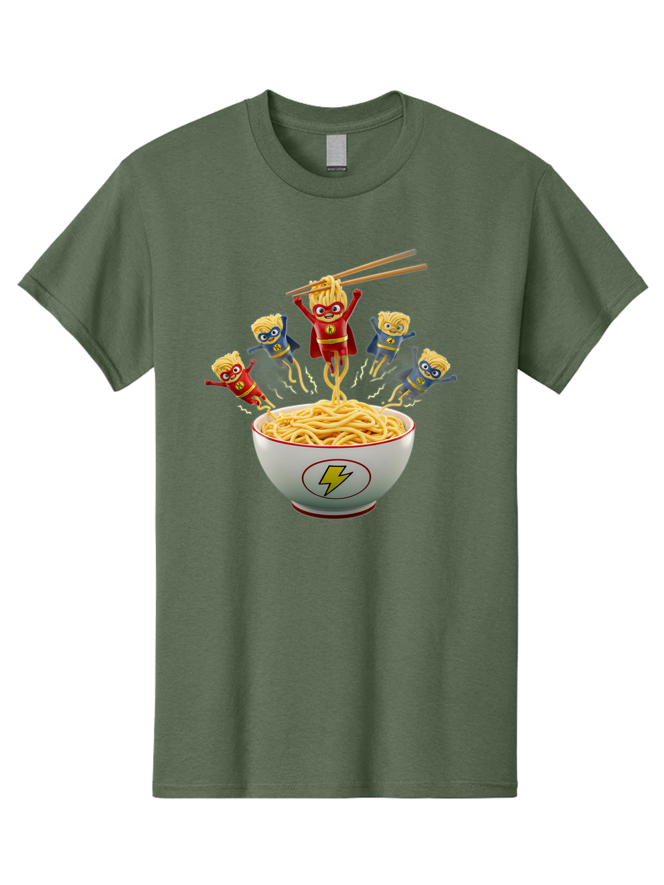 Lightning-Noodles Men'S Graphic Tee, 100% Cotton, Comfortable Casual Summer Wear, Machine Washable, Noodle Superheroes, Cartoon Characters, Comic Book Style, Asian Cuisine, Noodles, Chopsticks, Superhero Costumes, Funny, Playful, Baa920