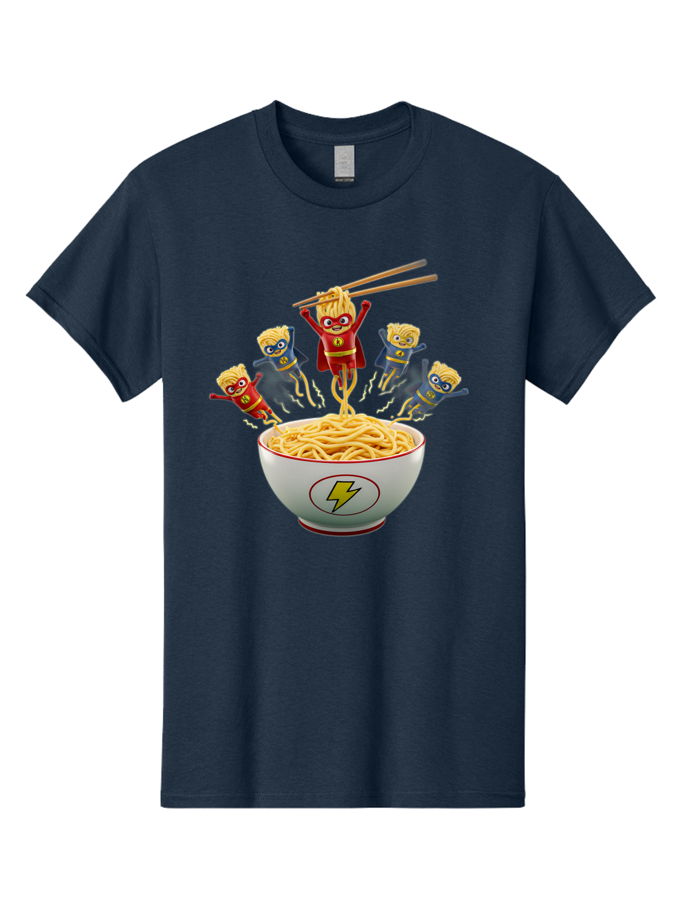 Lightning-Noodles Men'S Graphic Tee, 100% Cotton, Comfortable Casual Summer Wear, Machine Washable, Noodle Superheroes, Cartoon Characters, Comic Book Style, Asian Cuisine, Noodles, Chopsticks, Superhero Costumes, Funny, Playful, Baa920