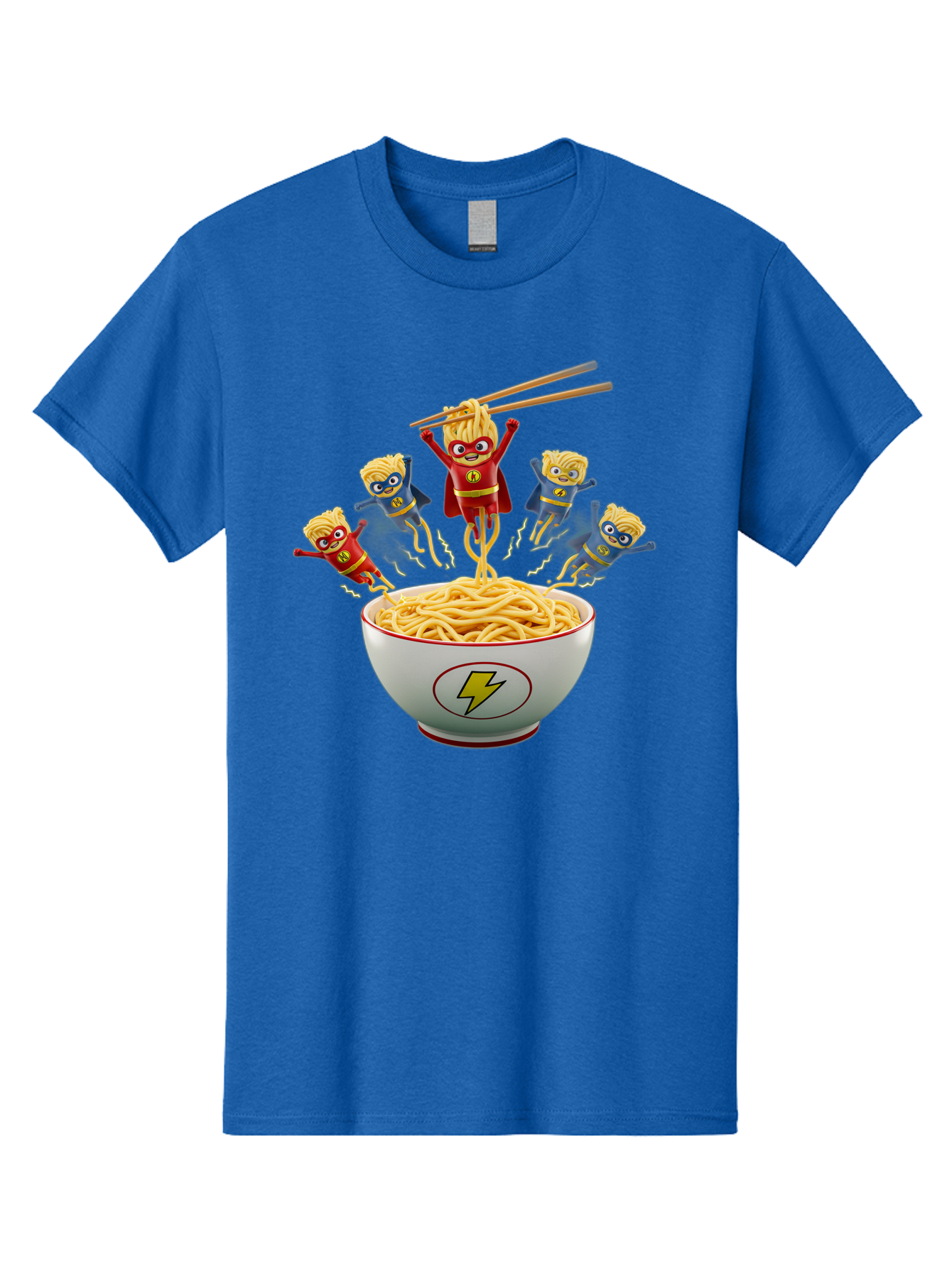 Lightning-Noodles Men'S Graphic Tee, 100% Cotton, Comfortable Casual Summer Wear, Machine Washable, Noodle Superheroes, Cartoon Characters, Comic Book Style, Asian Cuisine, Noodles, Chopsticks, Superhero Costumes, Funny, Playful, Baa920