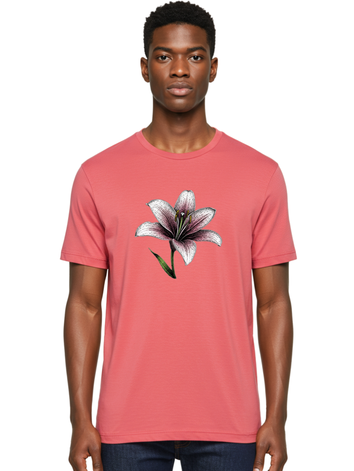 Lily-1 Men'S Graphic Tee, 100% Cotton, Comfortable Casual Summer Wear, Machine Washable, Lily Flower, Elegant Bloom, White And Purple Petals, Botanical Illustration, Delicate Stamens, Floral Beauty, Vintage Art, Flower Drawing Baa921