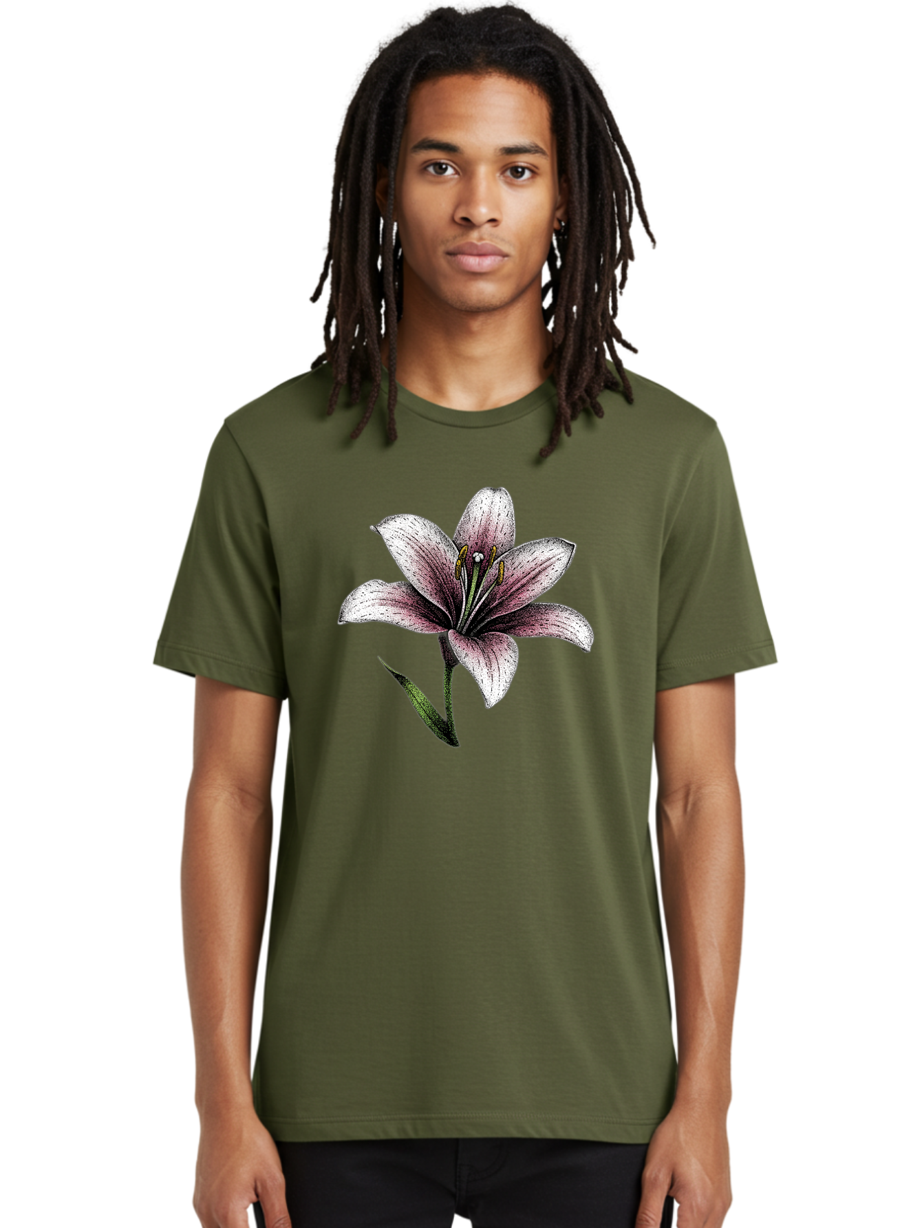 Lily-1 Men'S Graphic Tee, 100% Cotton, Comfortable Casual Summer Wear, Machine Washable, Lily Flower, Elegant Bloom, White And Purple Petals, Botanical Illustration, Delicate Stamens, Floral Beauty, Vintage Art, Flower Drawing Baa921
