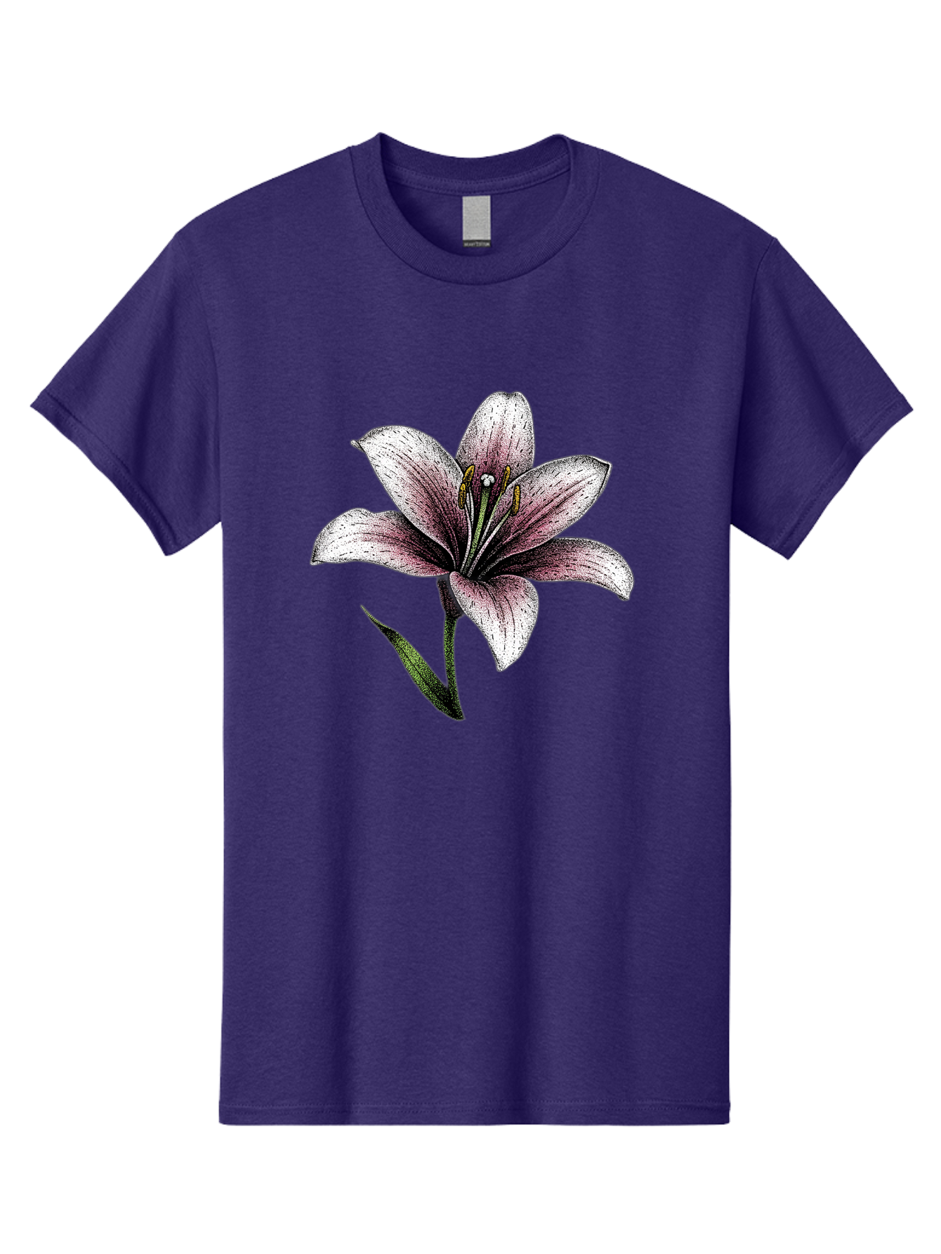 Lily-1 Men'S Graphic Tee, 100% Cotton, Comfortable Casual Summer Wear, Machine Washable, Lily Flower, Elegant Bloom, White And Purple Petals, Botanical Illustration, Delicate Stamens, Floral Beauty, Vintage Art, Flower Drawing Baa921