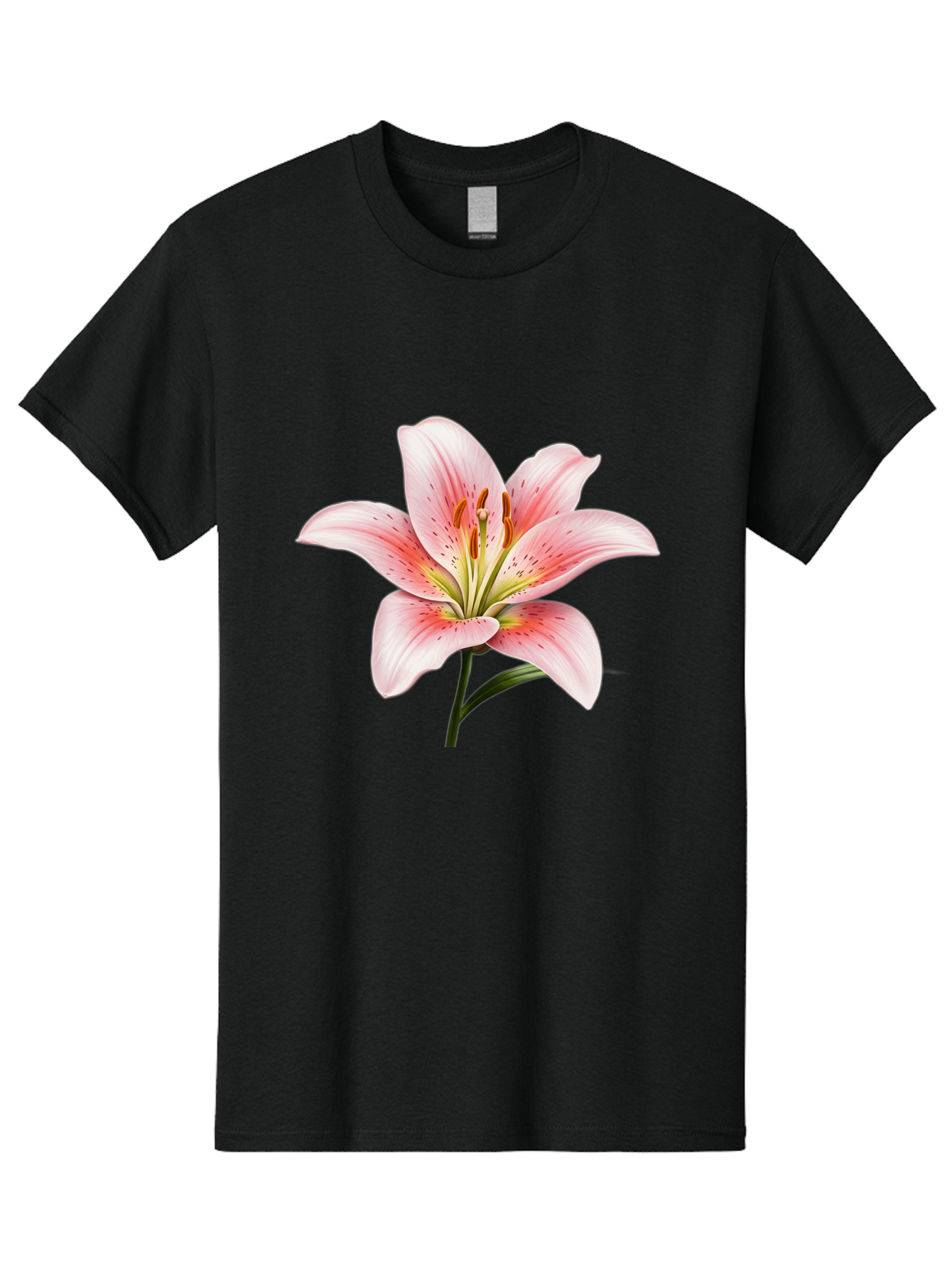 Lily Men'S Graphic Tee, 100% Cotton, Comfortable Casual Summer Wear, Machine Washable, Pink Lily, Floral Beauty, Delicate Petals, Yellow Stamens, Botanical Art, Flower Illustration, Soft Pink Hues, Elegant Bloom Baa922