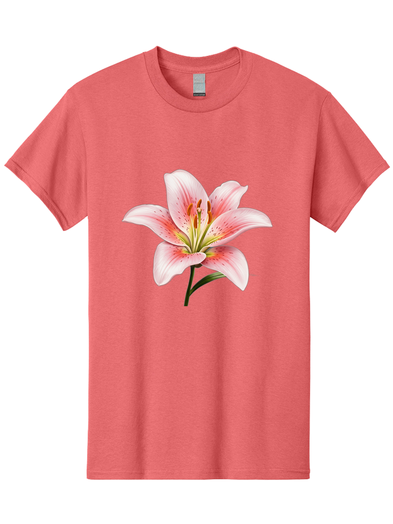 Lily Men'S Graphic Tee, 100% Cotton, Comfortable Casual Summer Wear, Machine Washable, Pink Lily, Floral Beauty, Delicate Petals, Yellow Stamens, Botanical Art, Flower Illustration, Soft Pink Hues, Elegant Bloom Baa922