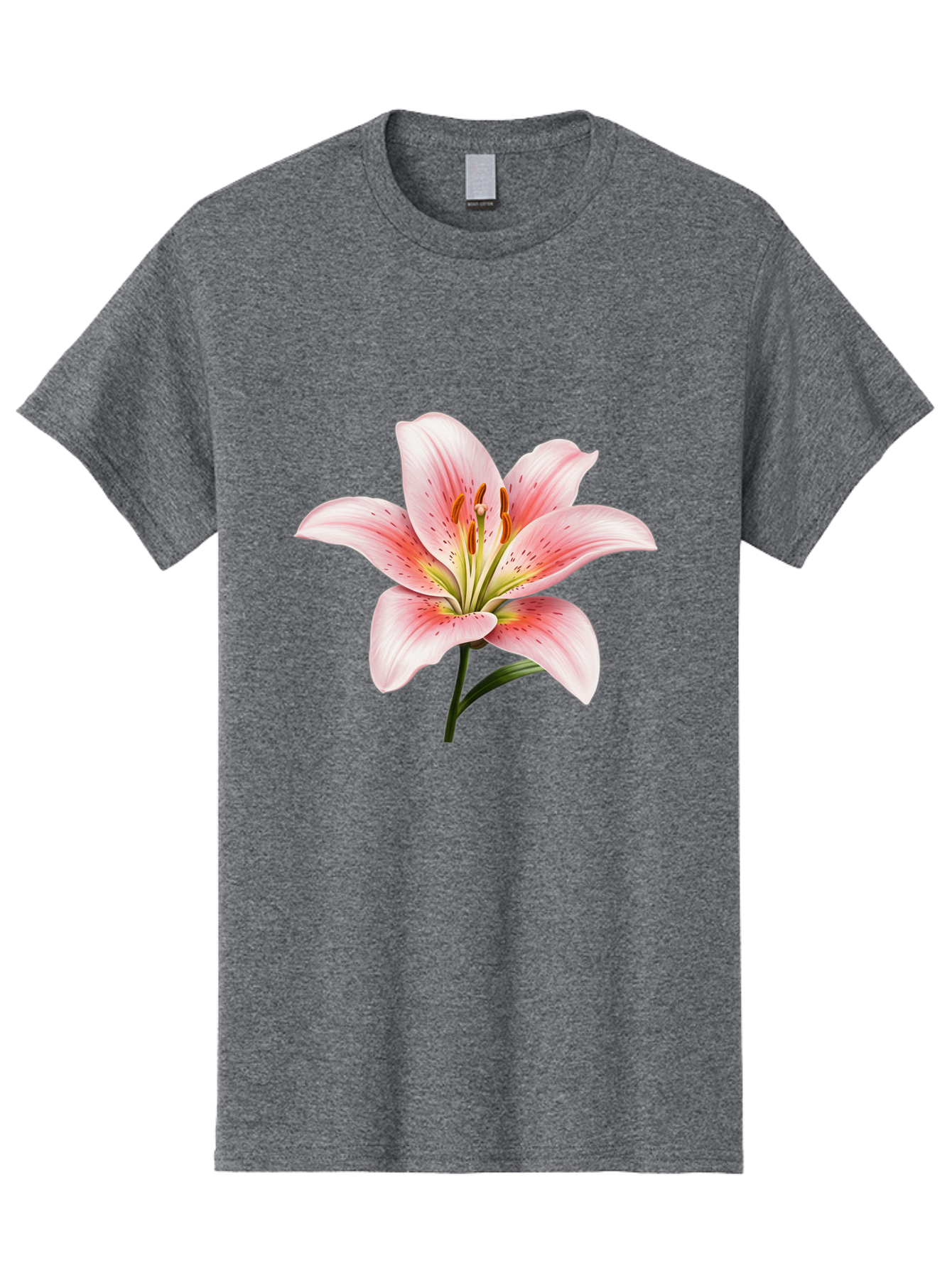 Lily Men'S Graphic Tee, 100% Cotton, Comfortable Casual Summer Wear, Machine Washable, Pink Lily, Floral Beauty, Delicate Petals, Yellow Stamens, Botanical Art, Flower Illustration, Soft Pink Hues, Elegant Bloom Baa922