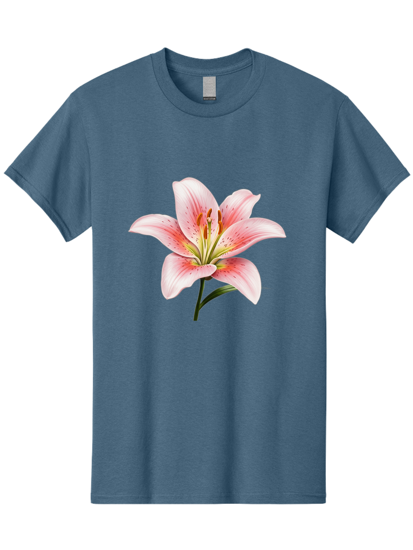 Lily Men'S Graphic Tee, 100% Cotton, Comfortable Casual Summer Wear, Machine Washable, Pink Lily, Floral Beauty, Delicate Petals, Yellow Stamens, Botanical Art, Flower Illustration, Soft Pink Hues, Elegant Bloom Baa922