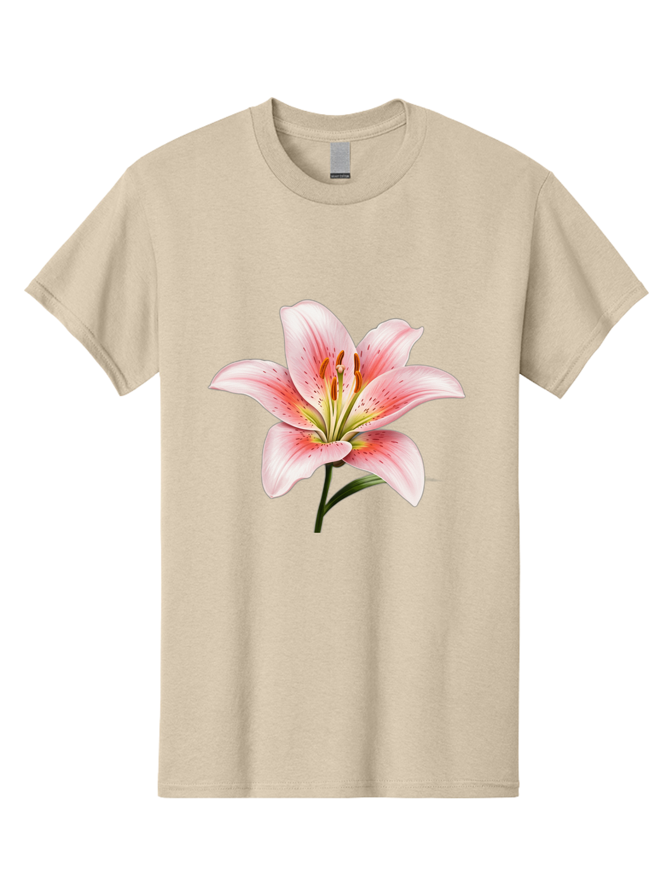 Lily Men'S Graphic Tee, 100% Cotton, Comfortable Casual Summer Wear, Machine Washable, Pink Lily, Floral Beauty, Delicate Petals, Yellow Stamens, Botanical Art, Flower Illustration, Soft Pink Hues, Elegant Bloom Baa922