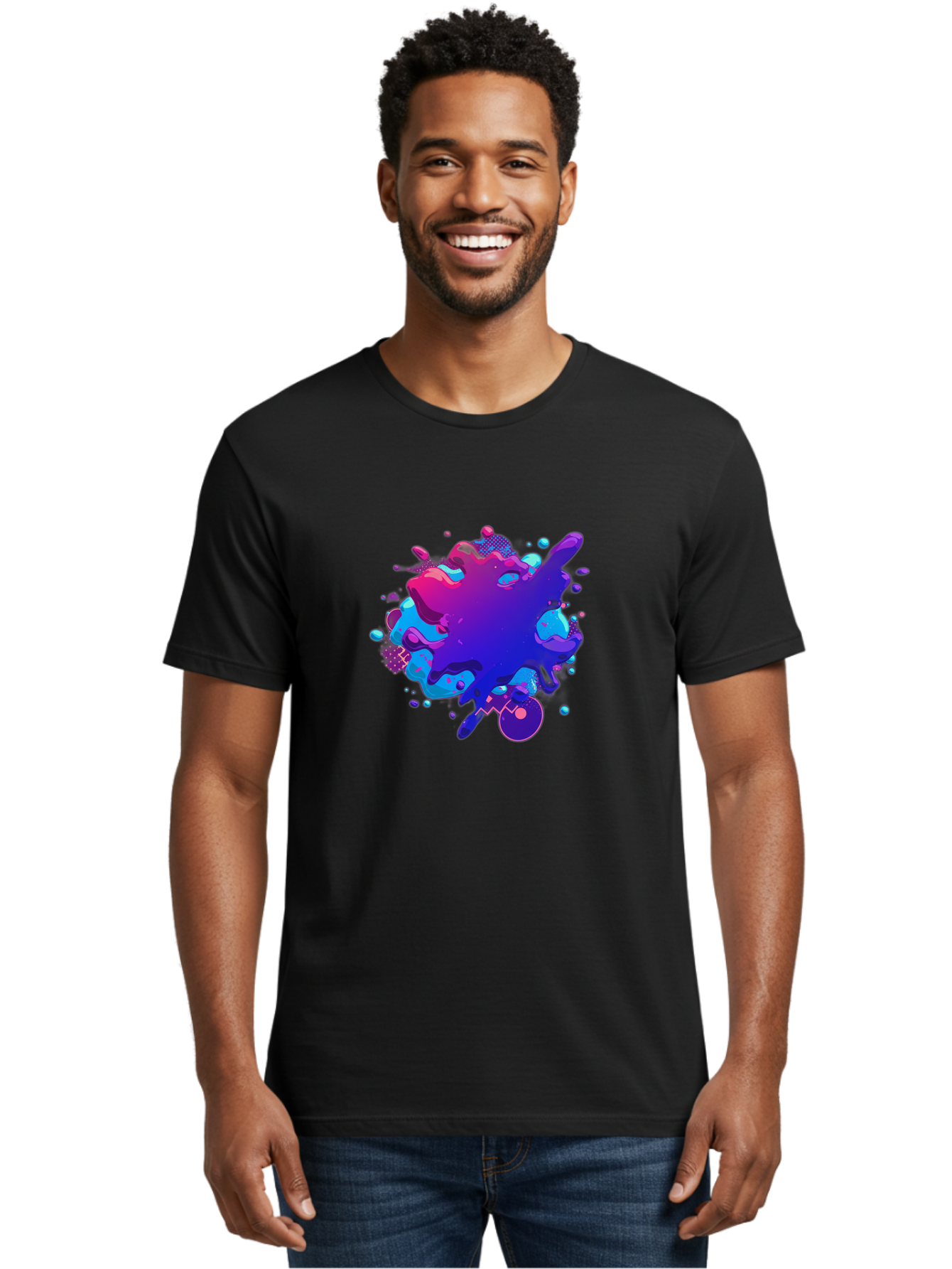 Liquid-Splash Men'S Graphic Tee, 100% Cotton, Comfortable Casual Summer Wear, Machine Washable, Purple Paint Splash, Vibrant Colors, Abstract Design, Fluid Art, Dynamic Shapes, Creative Expression, Colorful Splatter, Artistic Splash Baa923