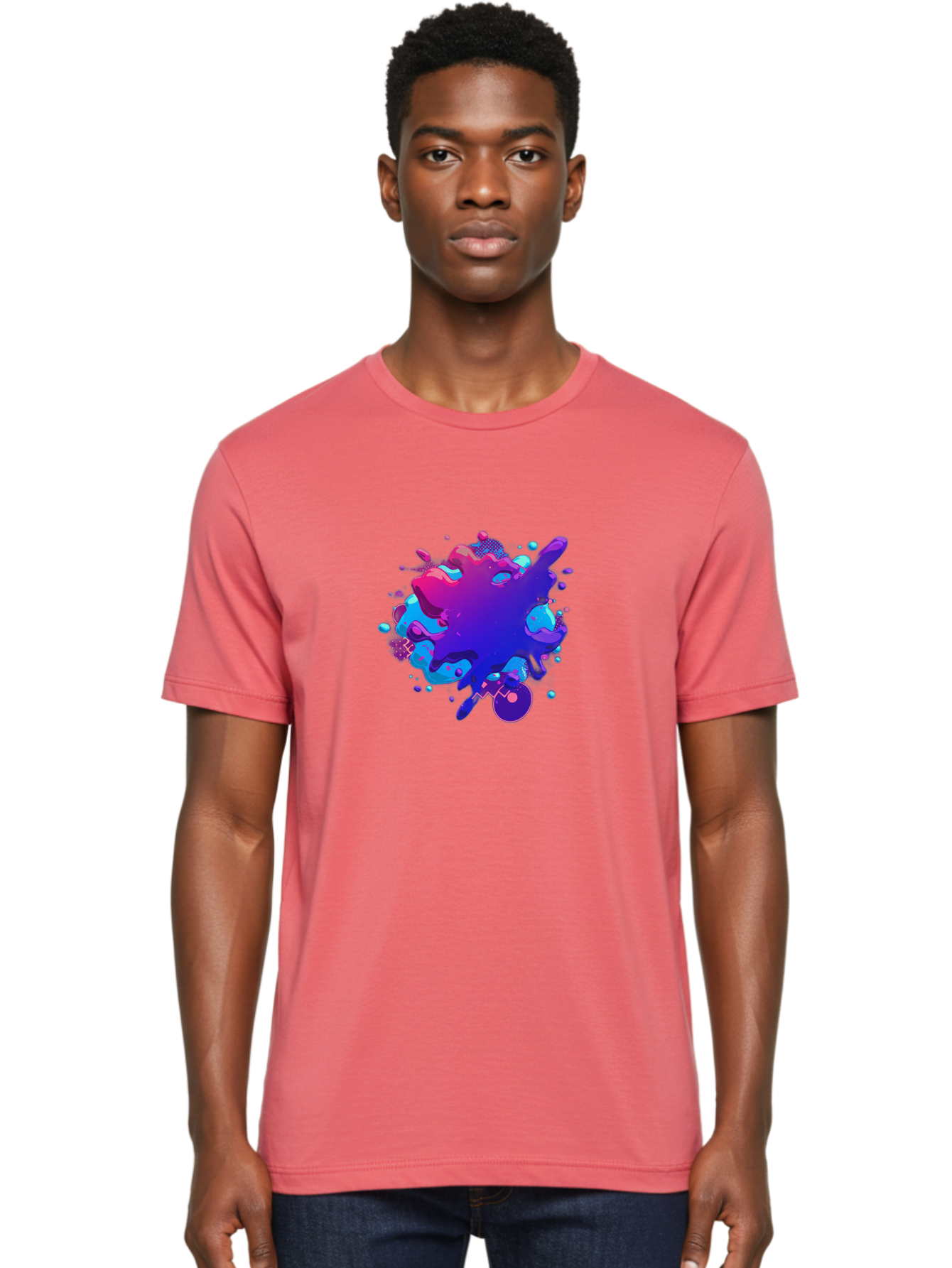 Liquid-Splash Men'S Graphic Tee, 100% Cotton, Comfortable Casual Summer Wear, Machine Washable, Purple Paint Splash, Vibrant Colors, Abstract Design, Fluid Art, Dynamic Shapes, Creative Expression, Colorful Splatter, Artistic Splash Baa923