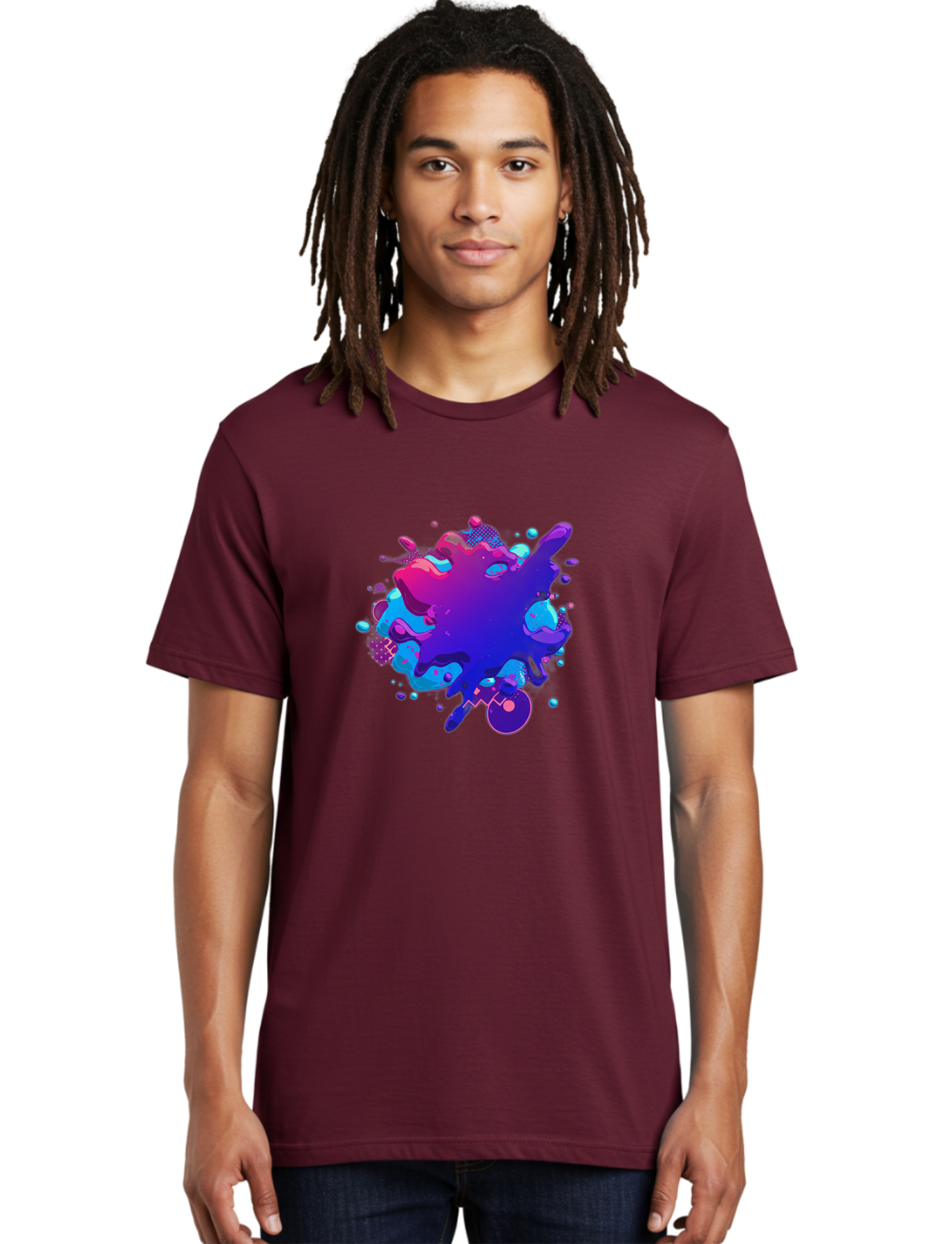 Liquid-Splash Men'S Graphic Tee, 100% Cotton, Comfortable Casual Summer Wear, Machine Washable, Purple Paint Splash, Vibrant Colors, Abstract Design, Fluid Art, Dynamic Shapes, Creative Expression, Colorful Splatter, Artistic Splash Baa923