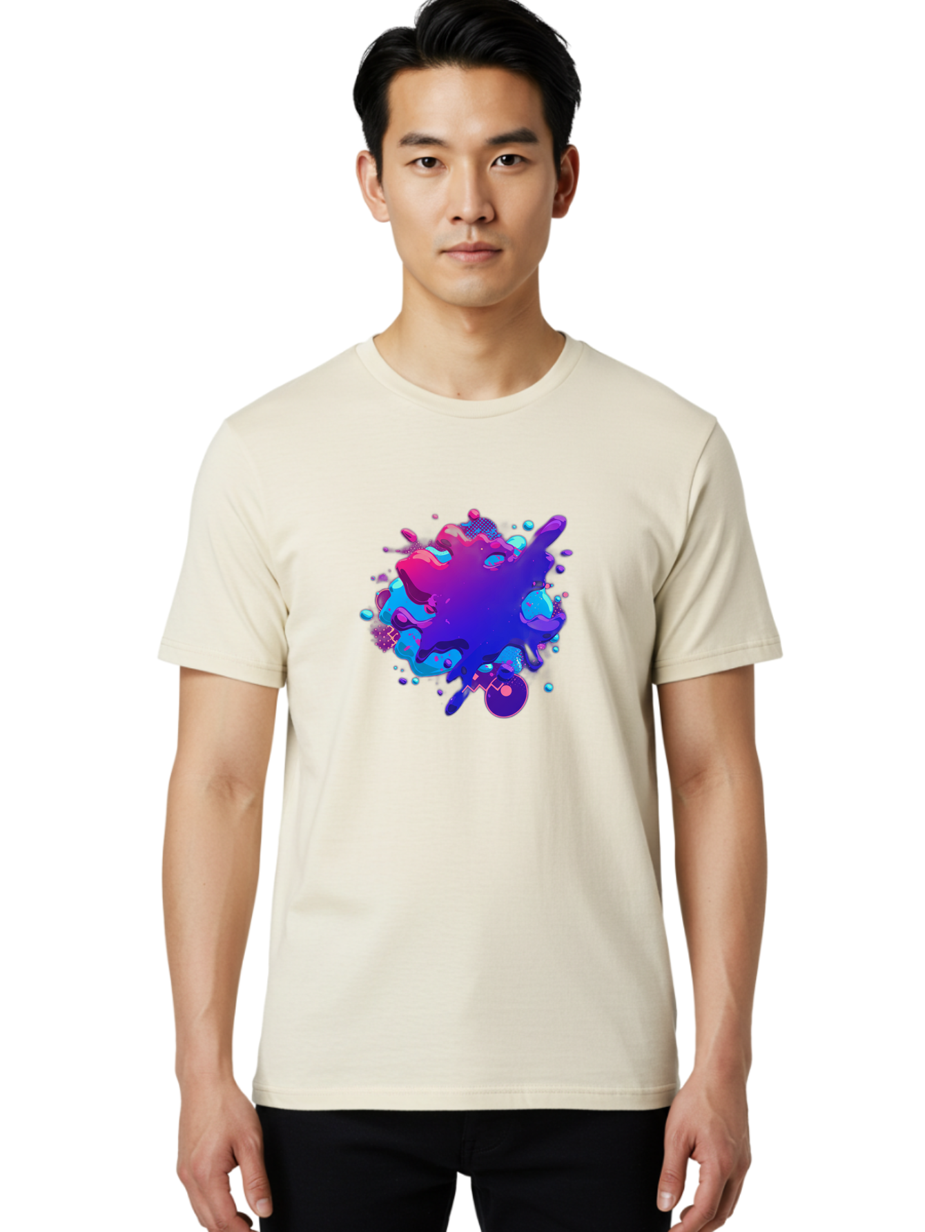 Liquid-Splash Men'S Graphic Tee, 100% Cotton, Comfortable Casual Summer Wear, Machine Washable, Purple Paint Splash, Vibrant Colors, Abstract Design, Fluid Art, Dynamic Shapes, Creative Expression, Colorful Splatter, Artistic Splash Baa923