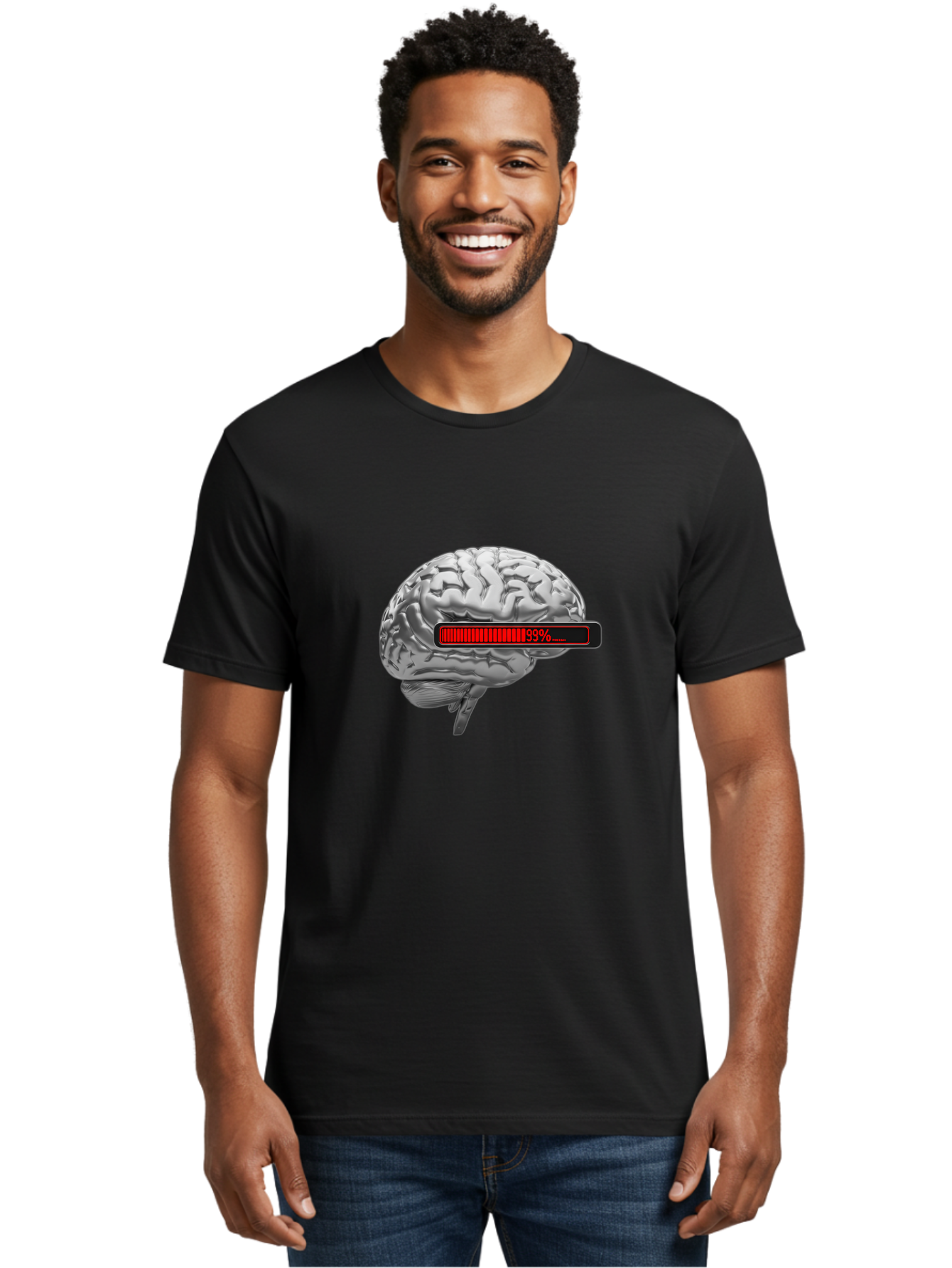 Loading-Brain-1 Men'S Graphic Tee, 100% Cotton, Comfortable Casual Summer Wear, Machine Washable, Human Brain, Loading Bar, Progress Indicator, 99% Complete, Grey Brain, Futuristic Concept, Technology Integration, Cognitive Processing, Baa924