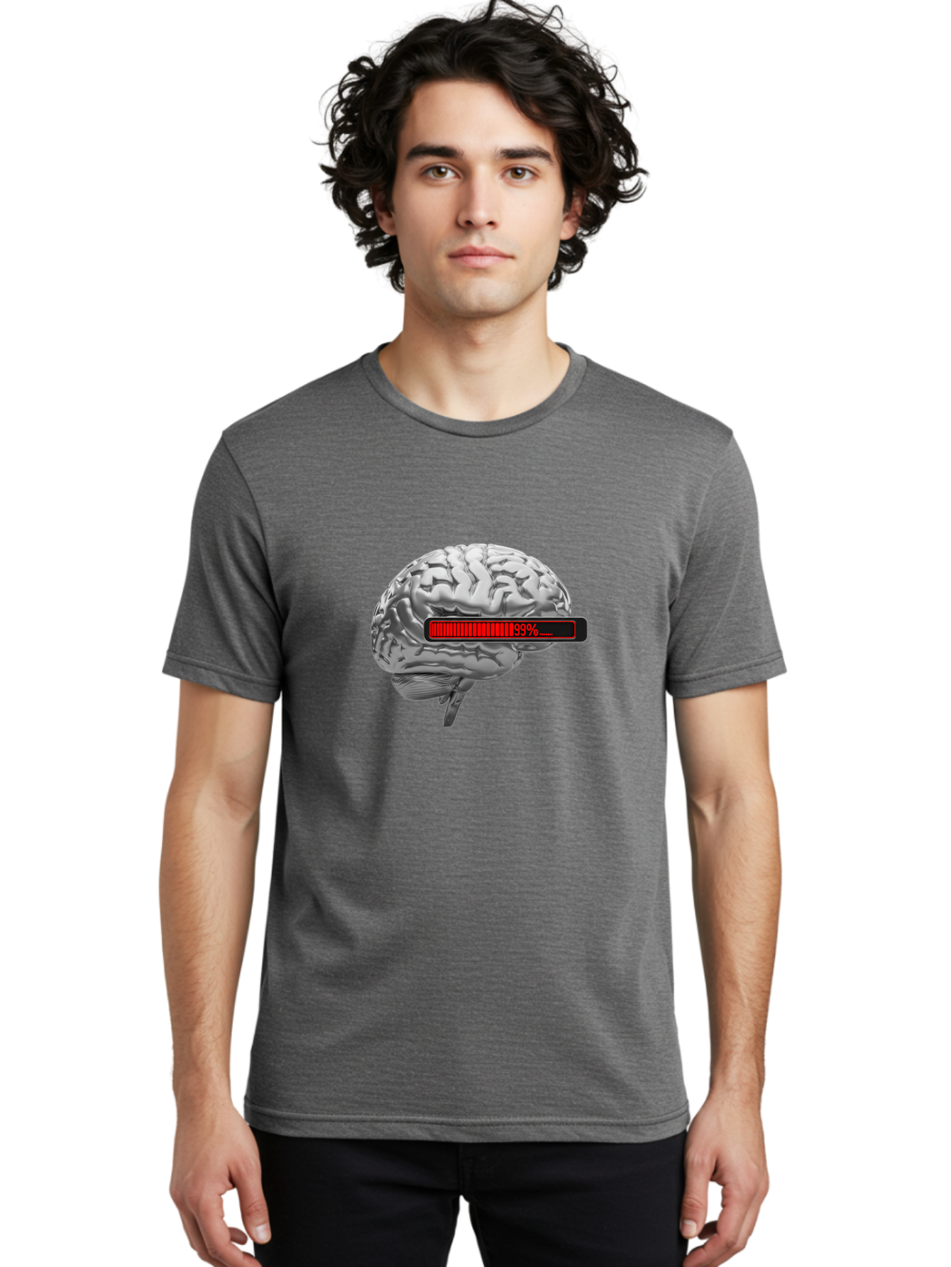 Loading-Brain-1 Men'S Graphic Tee, 100% Cotton, Comfortable Casual Summer Wear, Machine Washable, Human Brain, Loading Bar, Progress Indicator, 99% Complete, Grey Brain, Futuristic Concept, Technology Integration, Cognitive Processing, Baa924
