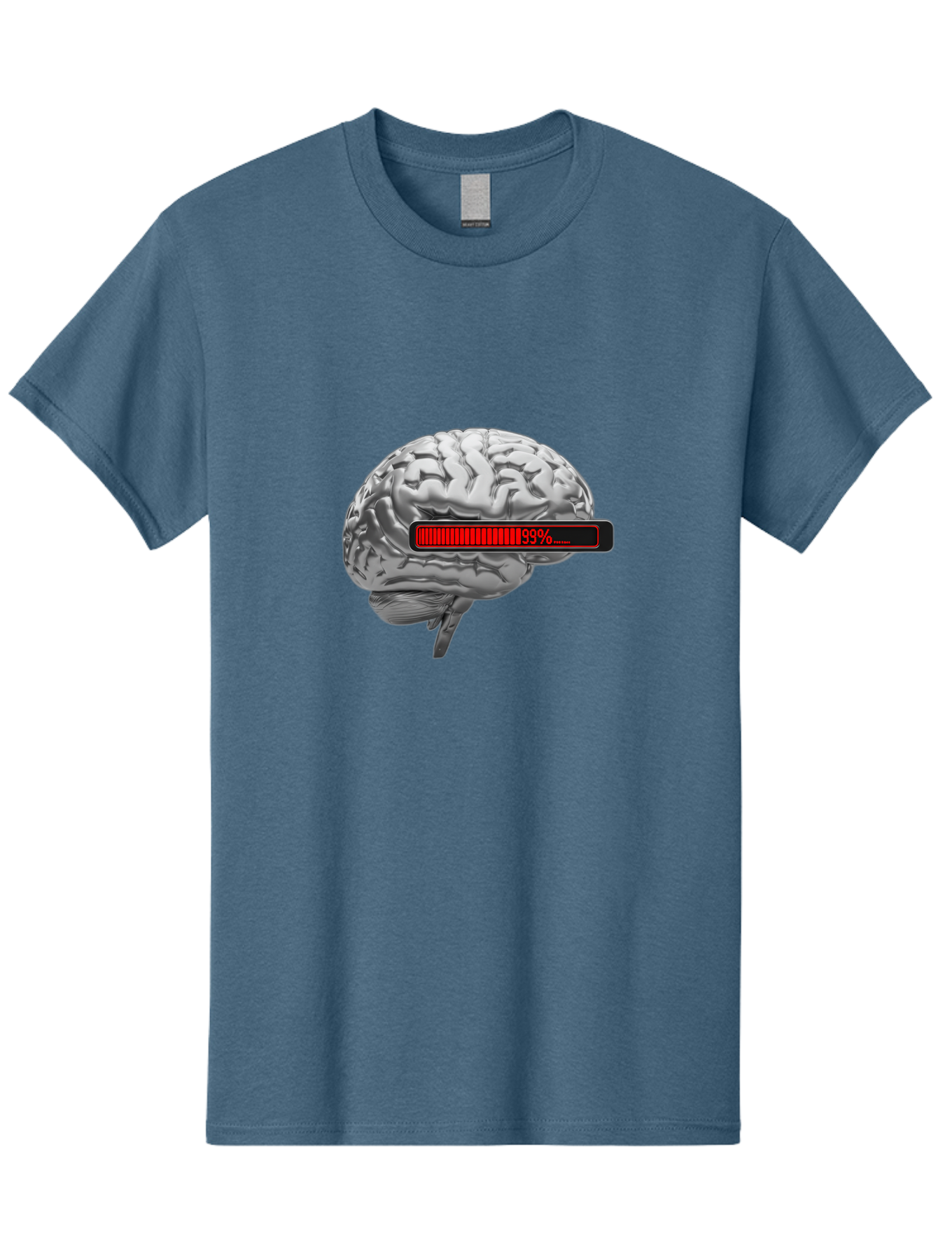 Loading-Brain-1 Men'S Graphic Tee, 100% Cotton, Comfortable Casual Summer Wear, Machine Washable, Human Brain, Loading Bar, Progress Indicator, 99% Complete, Grey Brain, Futuristic Concept, Technology Integration, Cognitive Processing, Baa924