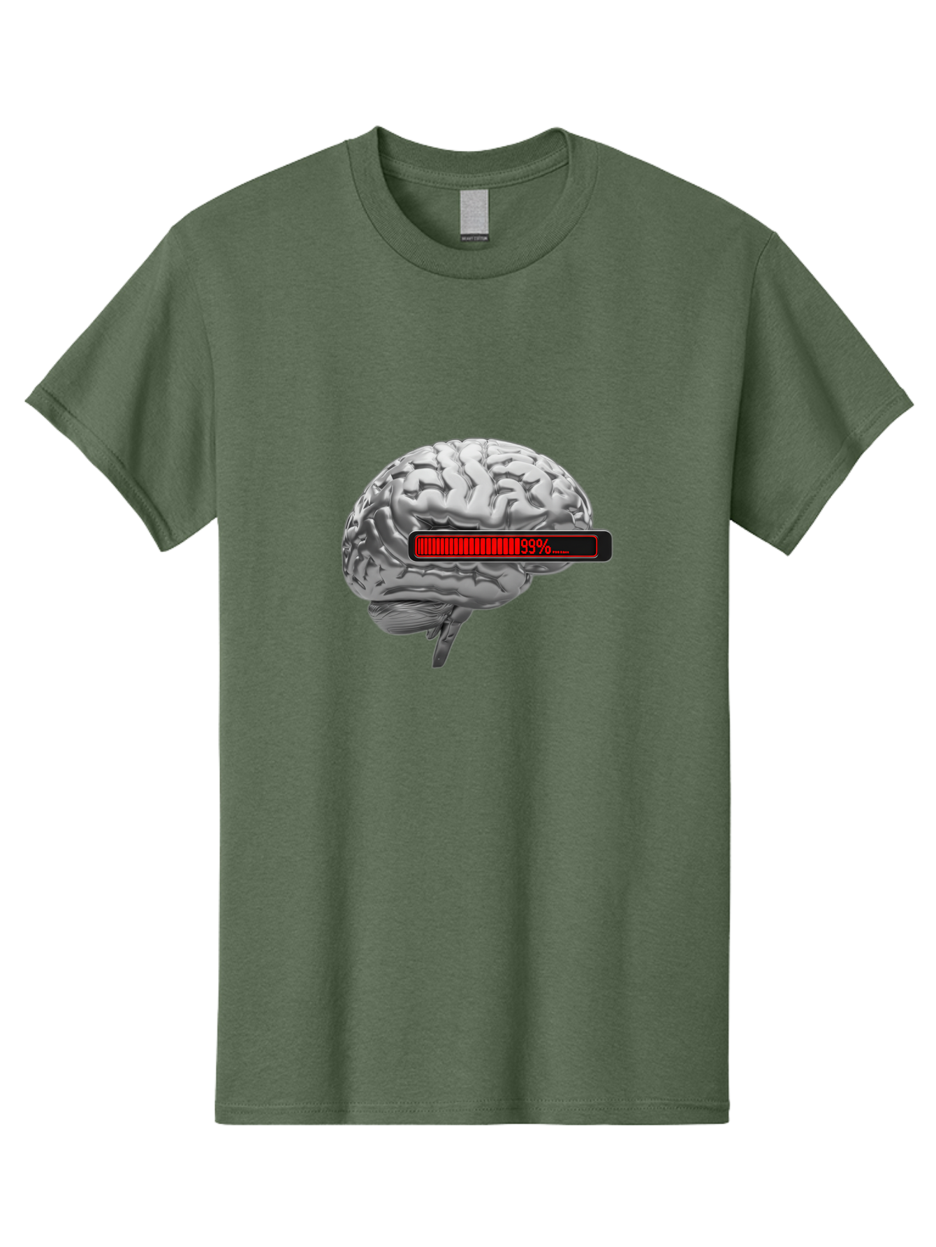 Loading-Brain-1 Men'S Graphic Tee, 100% Cotton, Comfortable Casual Summer Wear, Machine Washable, Human Brain, Loading Bar, Progress Indicator, 99% Complete, Grey Brain, Futuristic Concept, Technology Integration, Cognitive Processing, Baa924