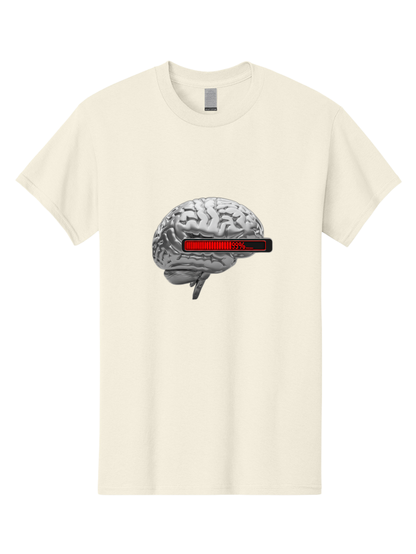 Loading-Brain-1 Men'S Graphic Tee, 100% Cotton, Comfortable Casual Summer Wear, Machine Washable, Human Brain, Loading Bar, Progress Indicator, 99% Complete, Grey Brain, Futuristic Concept, Technology Integration, Cognitive Processing, Baa924