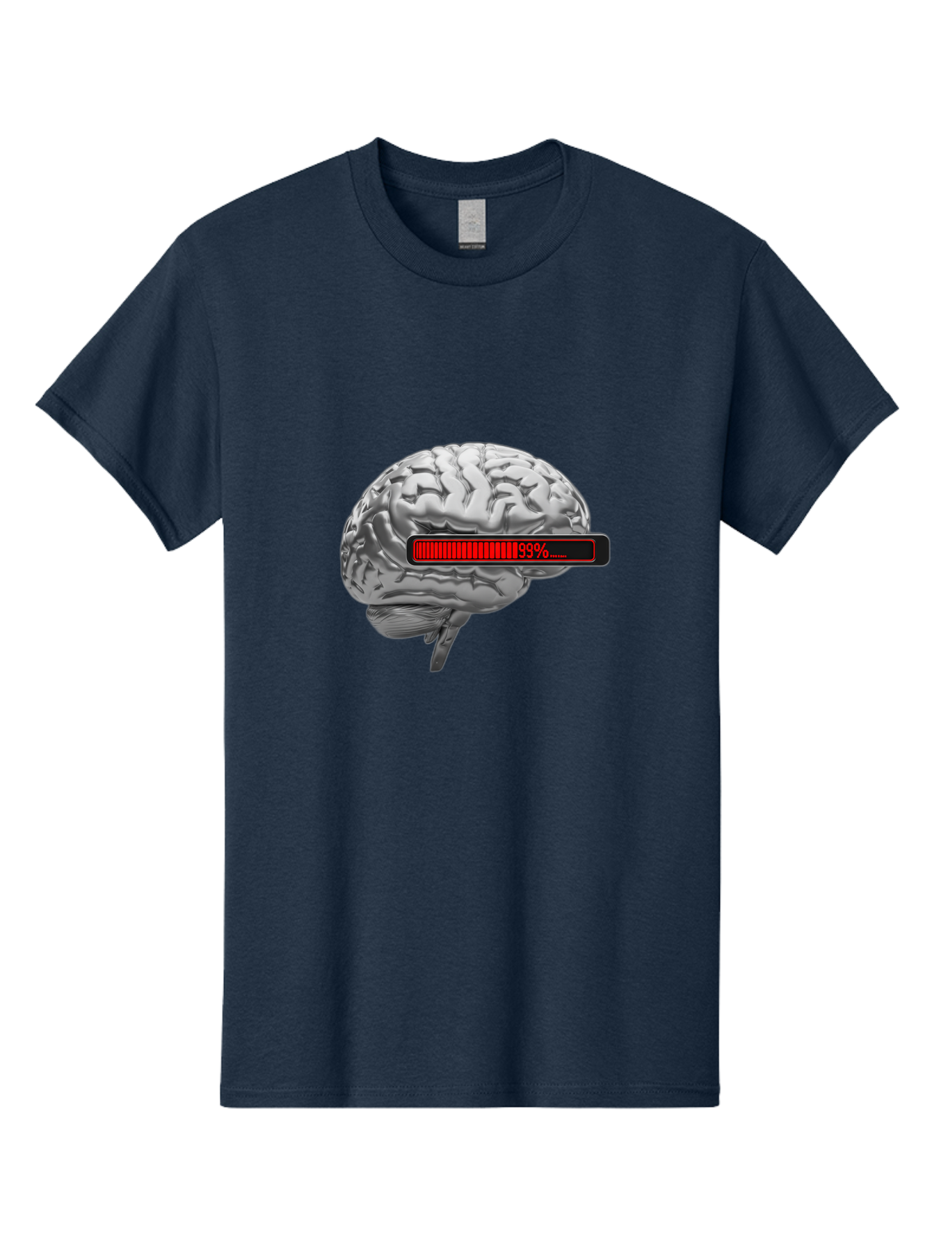 Loading-Brain-1 Men'S Graphic Tee, 100% Cotton, Comfortable Casual Summer Wear, Machine Washable, Human Brain, Loading Bar, Progress Indicator, 99% Complete, Grey Brain, Futuristic Concept, Technology Integration, Cognitive Processing, Baa924