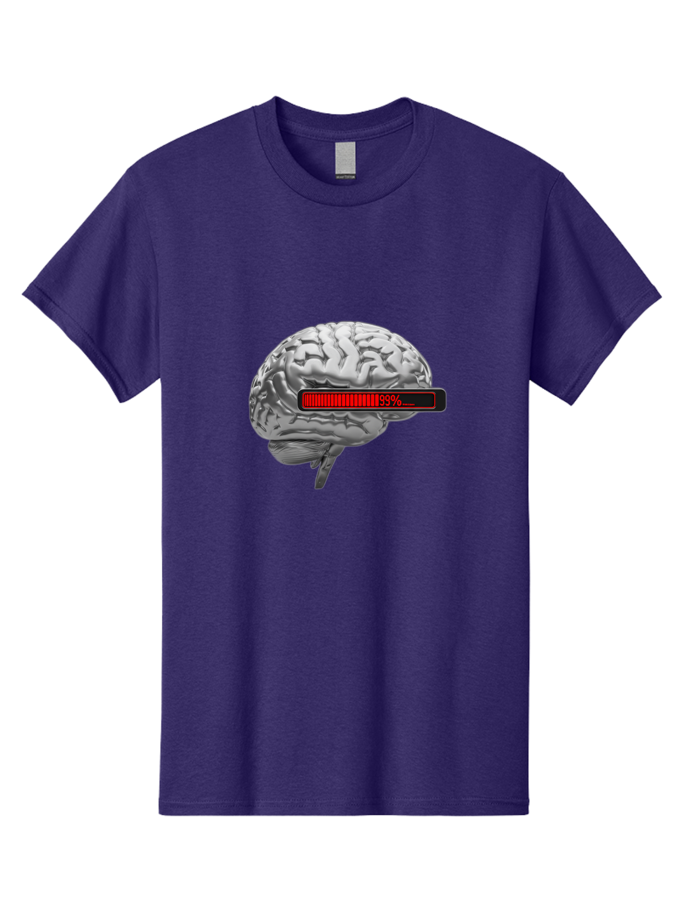 Loading-Brain-1 Men'S Graphic Tee, 100% Cotton, Comfortable Casual Summer Wear, Machine Washable, Human Brain, Loading Bar, Progress Indicator, 99% Complete, Grey Brain, Futuristic Concept, Technology Integration, Cognitive Processing, Baa924