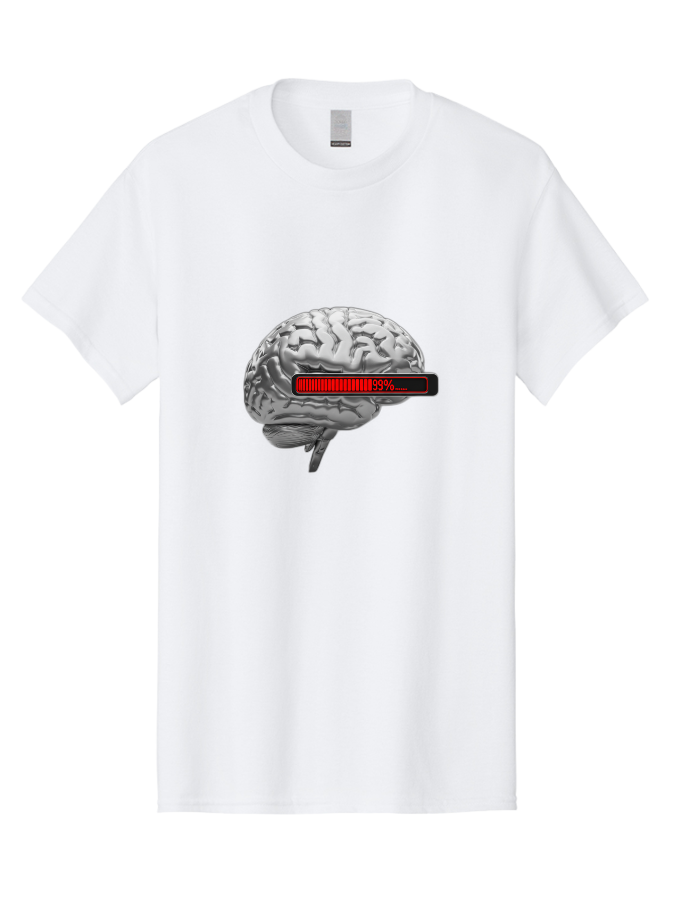Loading-Brain-1 Men'S Graphic Tee, 100% Cotton, Comfortable Casual Summer Wear, Machine Washable, Human Brain, Loading Bar, Progress Indicator, 99% Complete, Grey Brain, Futuristic Concept, Technology Integration, Cognitive Processing, Baa924