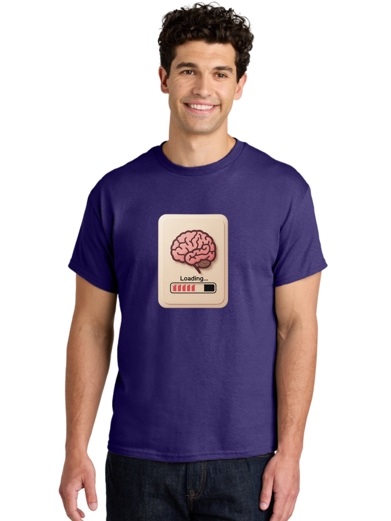 Loading-Brain Men'S Graphic Tee, 100% Cotton, Comfortable Casual Summer Wear, Machine Washable, Brain Loading Animation, Progress Bar, Cognitive Development, Mental Processing, Brain Function, Knowledge Acquisition Baa925