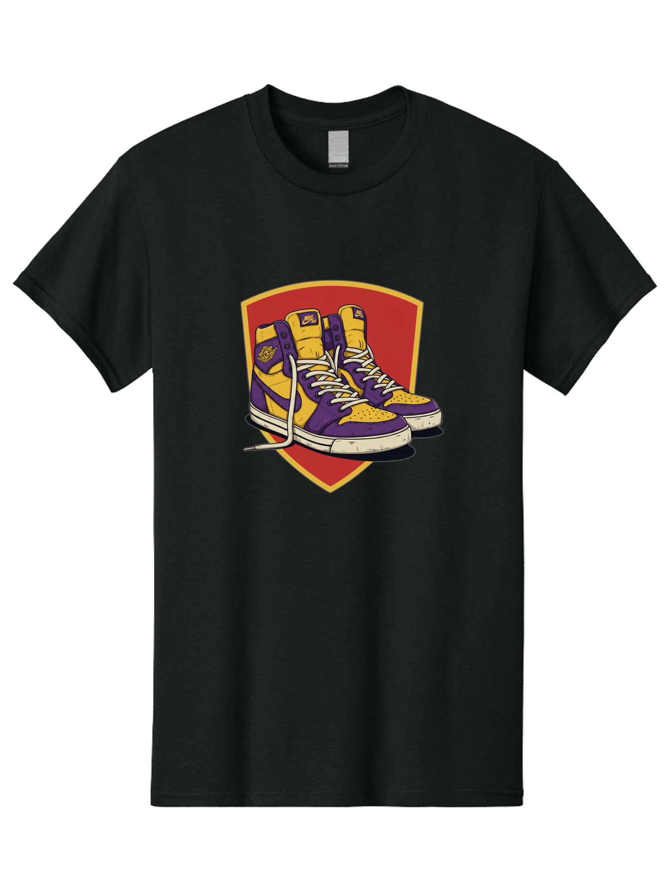 Los-Angeles-Lakers Men'S Graphic Tee, 100% Cotton, Comfortable Casual Summer Wear, Machine Washable, Purple And Yellow Air Jordan Sneakers, Nike Logo, Yellow And Purple Color Scheme, White Laces, Athletic Footwear, Sports Shoes, Baa928