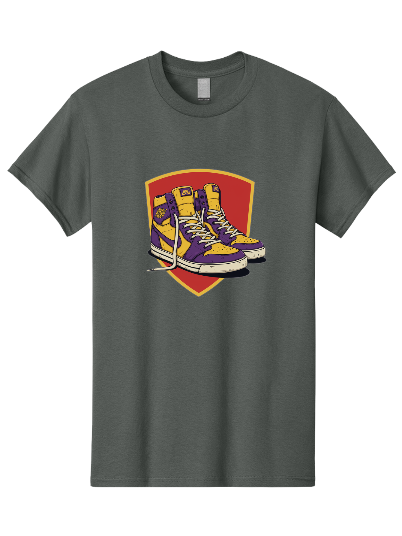 Los-Angeles-Lakers Men'S Graphic Tee, 100% Cotton, Comfortable Casual Summer Wear, Machine Washable, Purple And Yellow Air Jordan Sneakers, Nike Logo, Yellow And Purple Color Scheme, White Laces, Athletic Footwear, Sports Shoes, Baa928