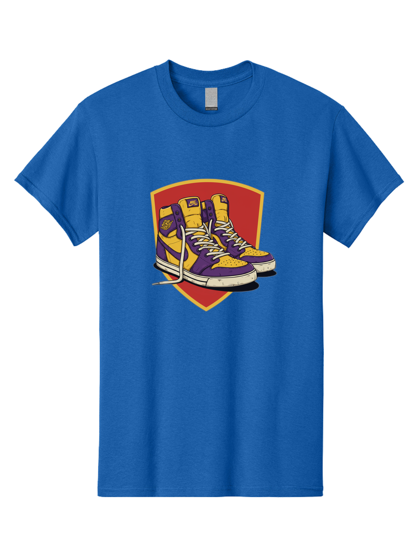 Los-Angeles-Lakers Men'S Graphic Tee, 100% Cotton, Comfortable Casual Summer Wear, Machine Washable, Purple And Yellow Air Jordan Sneakers, Nike Logo, Yellow And Purple Color Scheme, White Laces, Athletic Footwear, Sports Shoes, Baa928
