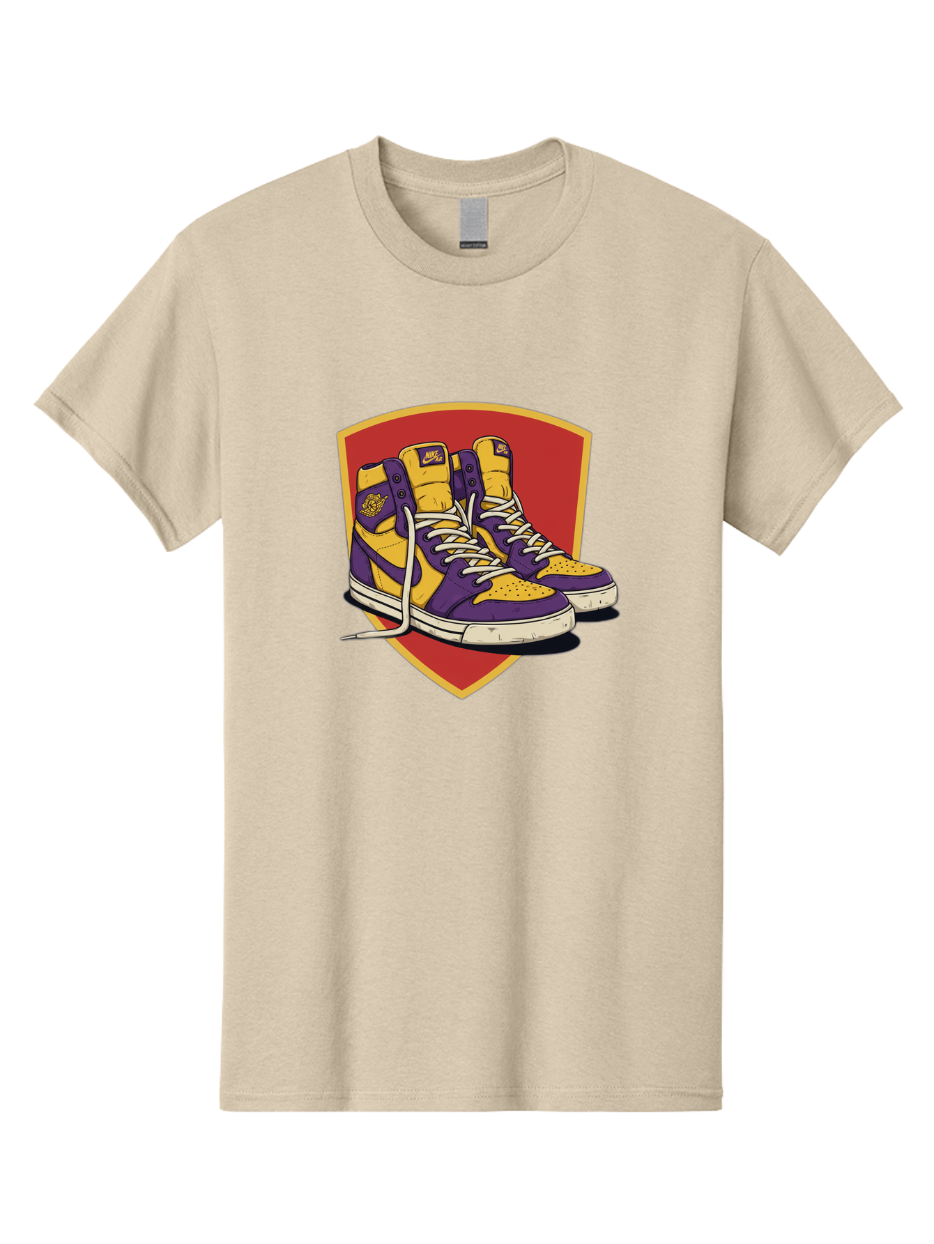 Los-Angeles-Lakers Men'S Graphic Tee, 100% Cotton, Comfortable Casual Summer Wear, Machine Washable, Purple And Yellow Air Jordan Sneakers, Nike Logo, Yellow And Purple Color Scheme, White Laces, Athletic Footwear, Sports Shoes, Baa928