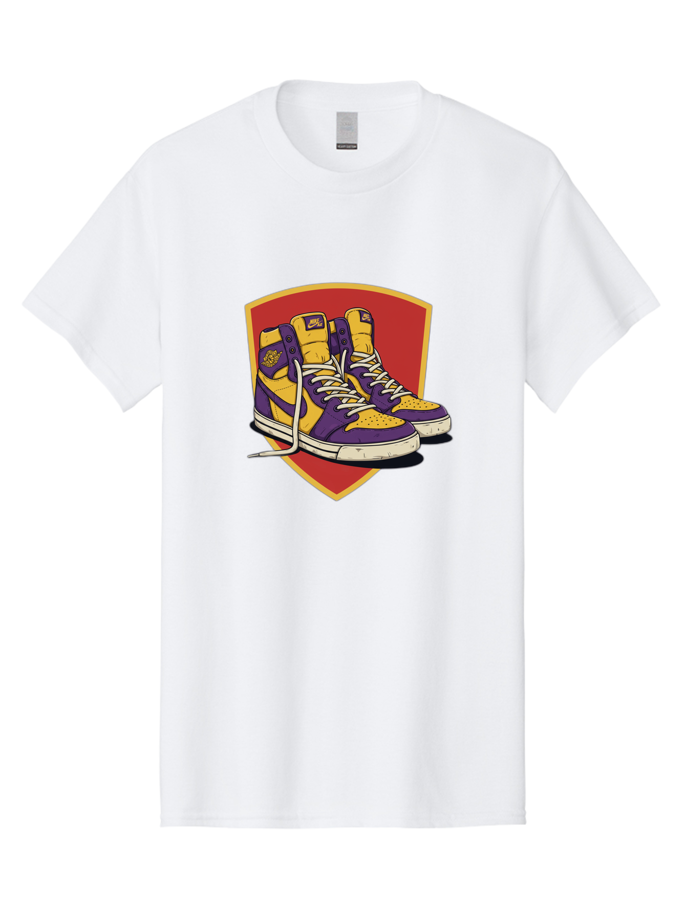 Los-Angeles-Lakers Men'S Graphic Tee, 100% Cotton, Comfortable Casual Summer Wear, Machine Washable, Purple And Yellow Air Jordan Sneakers, Nike Logo, Yellow And Purple Color Scheme, White Laces, Athletic Footwear, Sports Shoes, Baa928